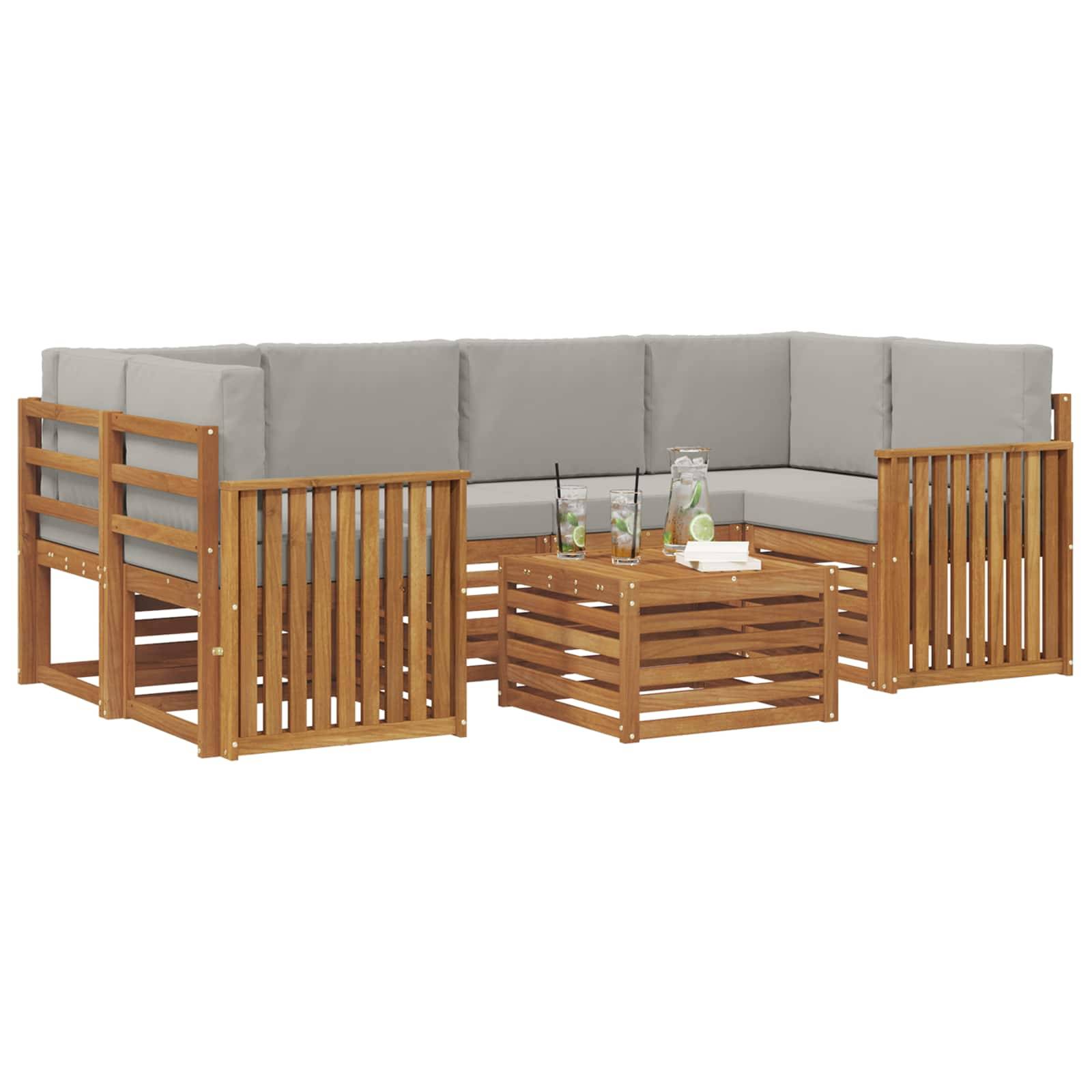 vidaXL Outdoor-Sofagarnitur mit Kissen 7 pcs Natürlich und Hellgrau