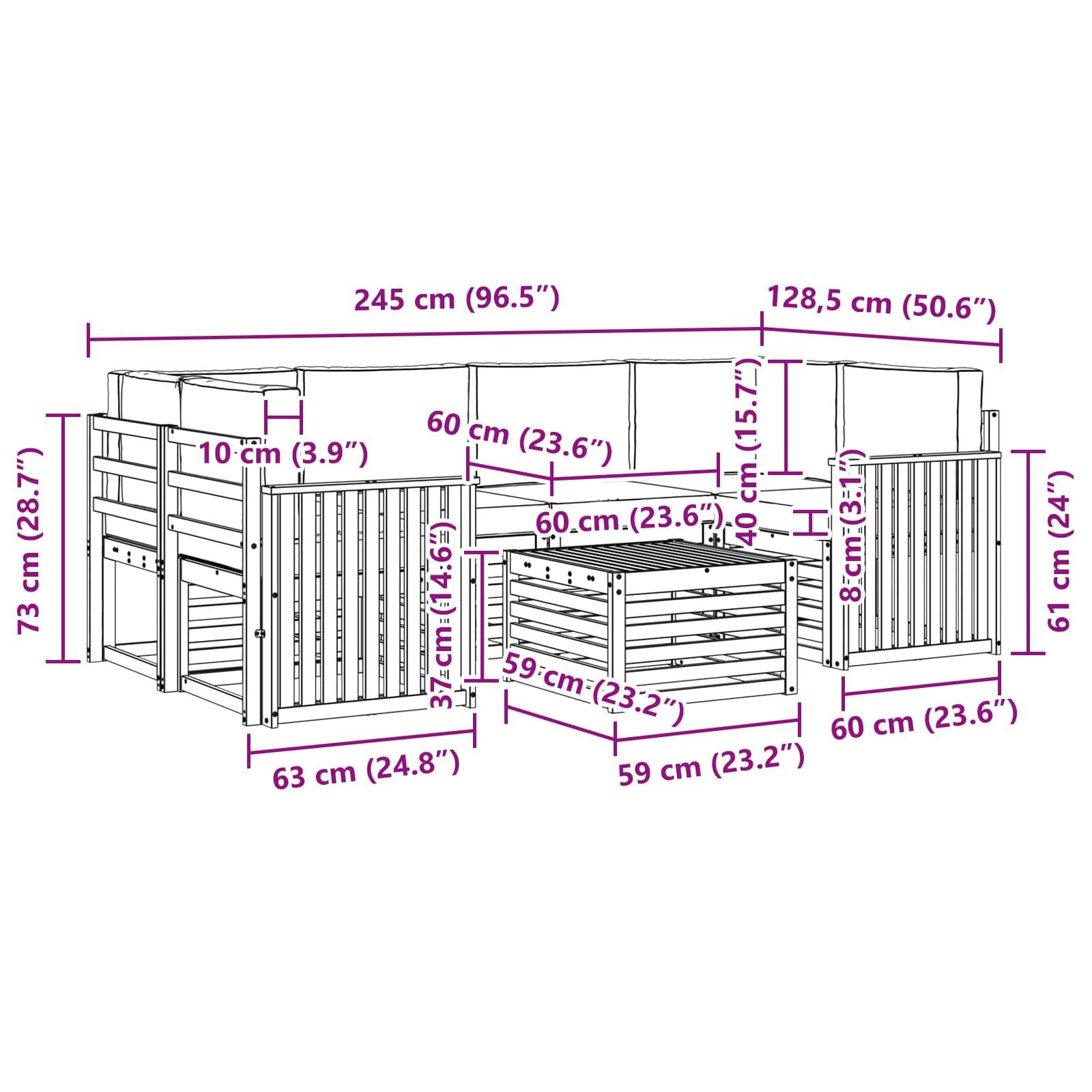 vidaXL Outdoor-Sofagarnitur mit Kissen 7 pcs Natur und Anthrazit