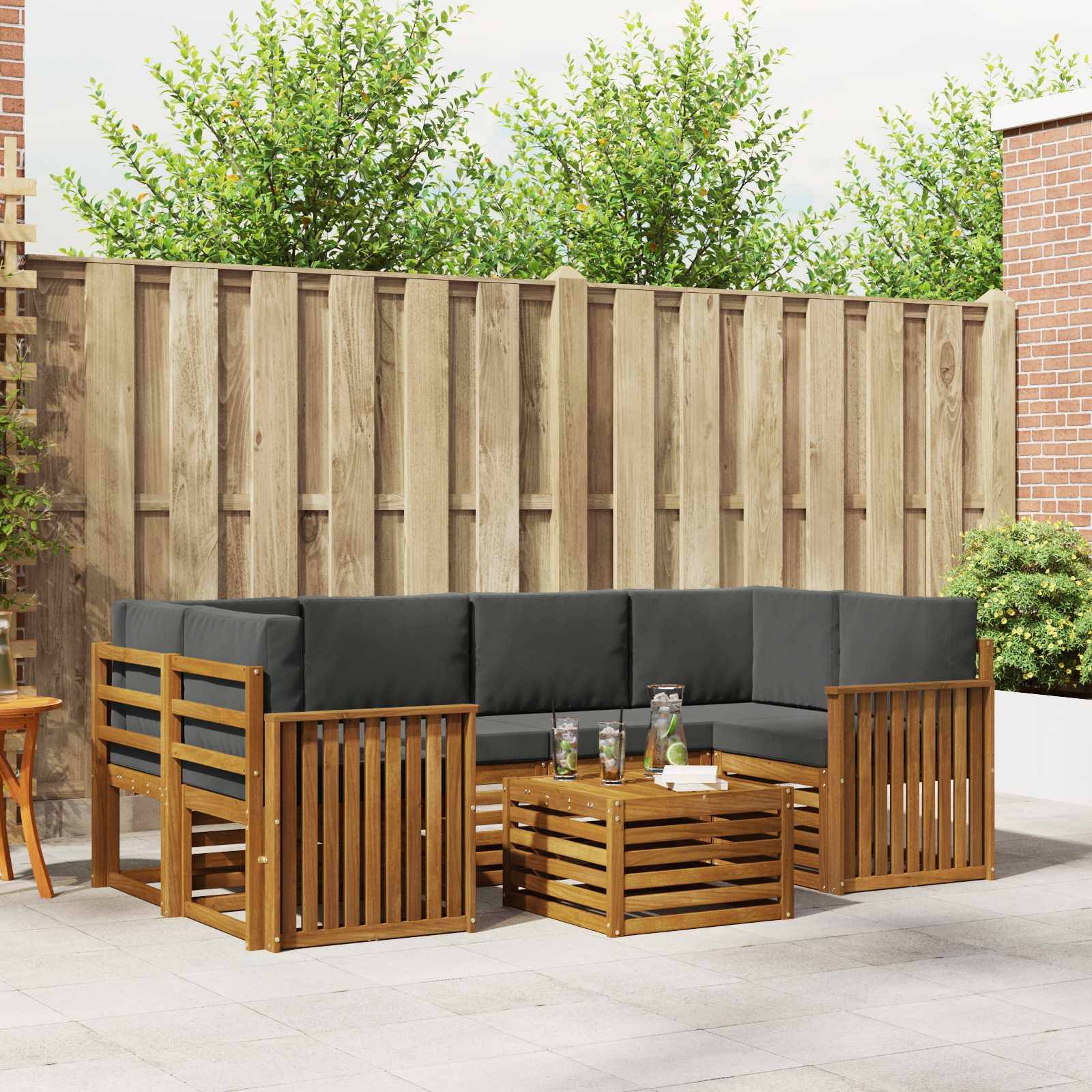 vidaXL Outdoor-Sofagarnitur mit Kissen 7 pcs Natur und Anthrazit