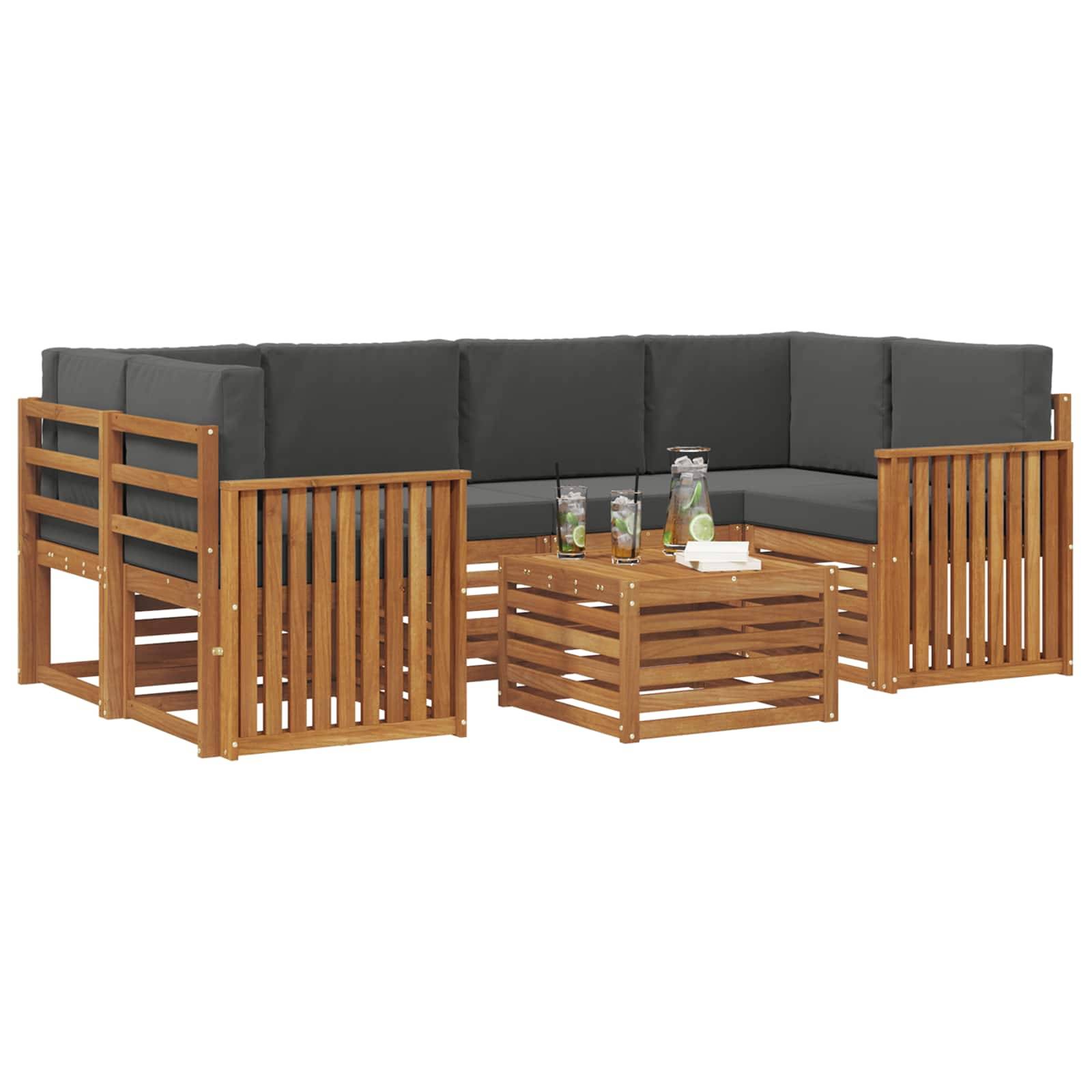 vidaXL Outdoor-Sofagarnitur mit Kissen 7 pcs Natur und Anthrazit