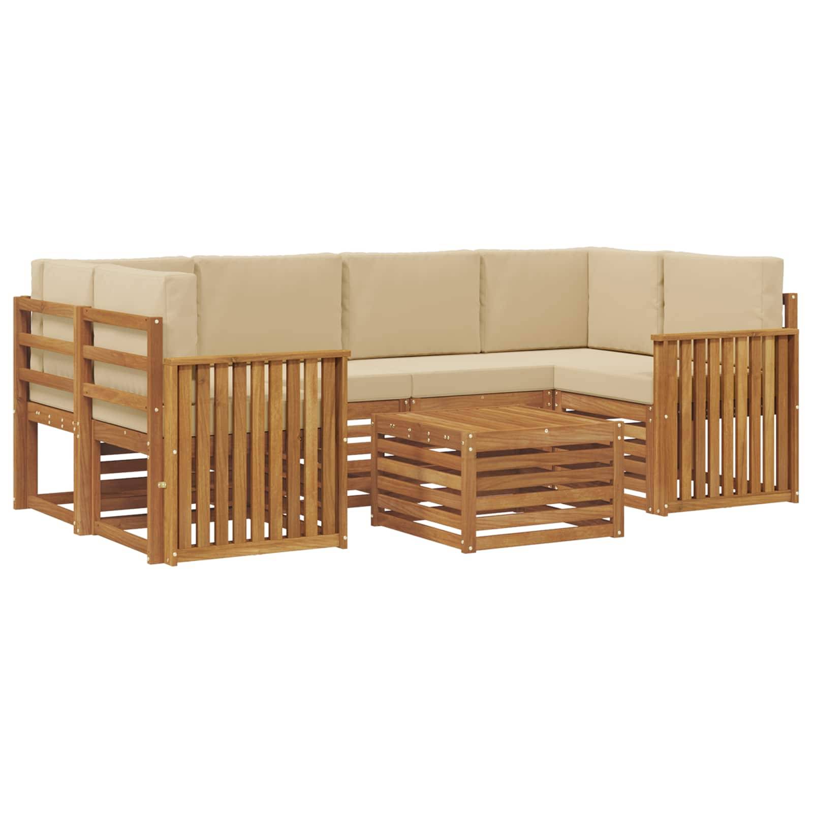 vidaXL Outdoor-Sofagarnitur 7 pcs Natur und Beige Massivholz Akazie