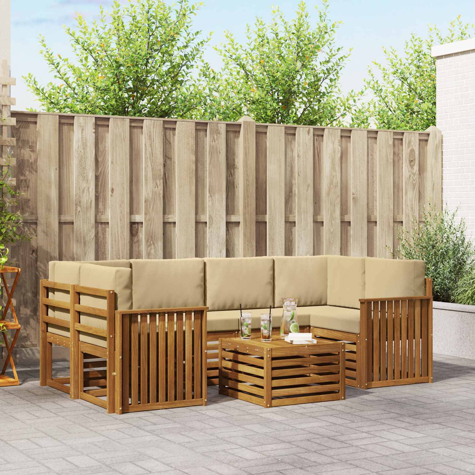 vidaXL Outdoor-Sofagarnitur 7 pcs Natur und Beige Massivholz Akazie