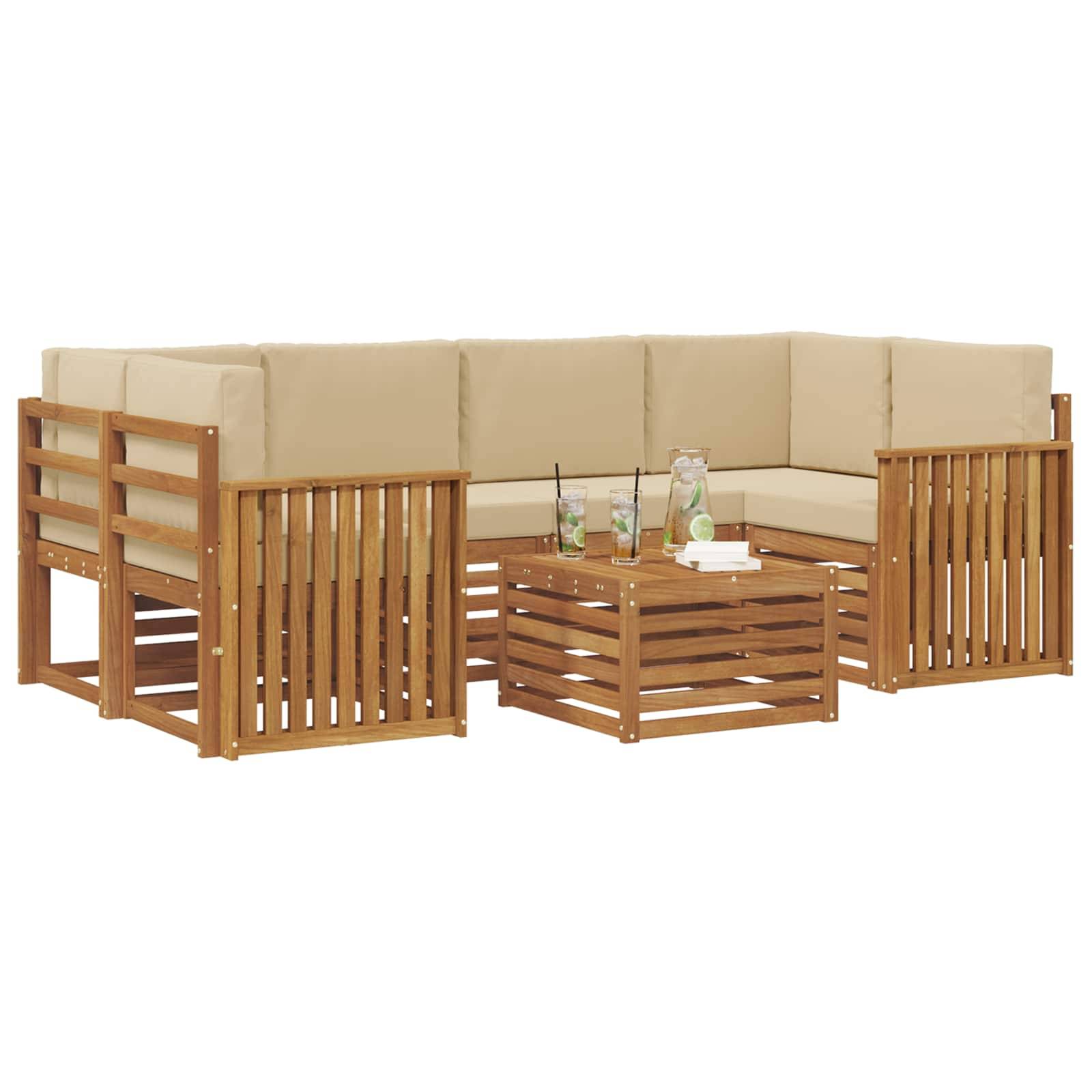 vidaXL Outdoor-Sofagarnitur 7 pcs Natur und Beige Massivholz Akazie