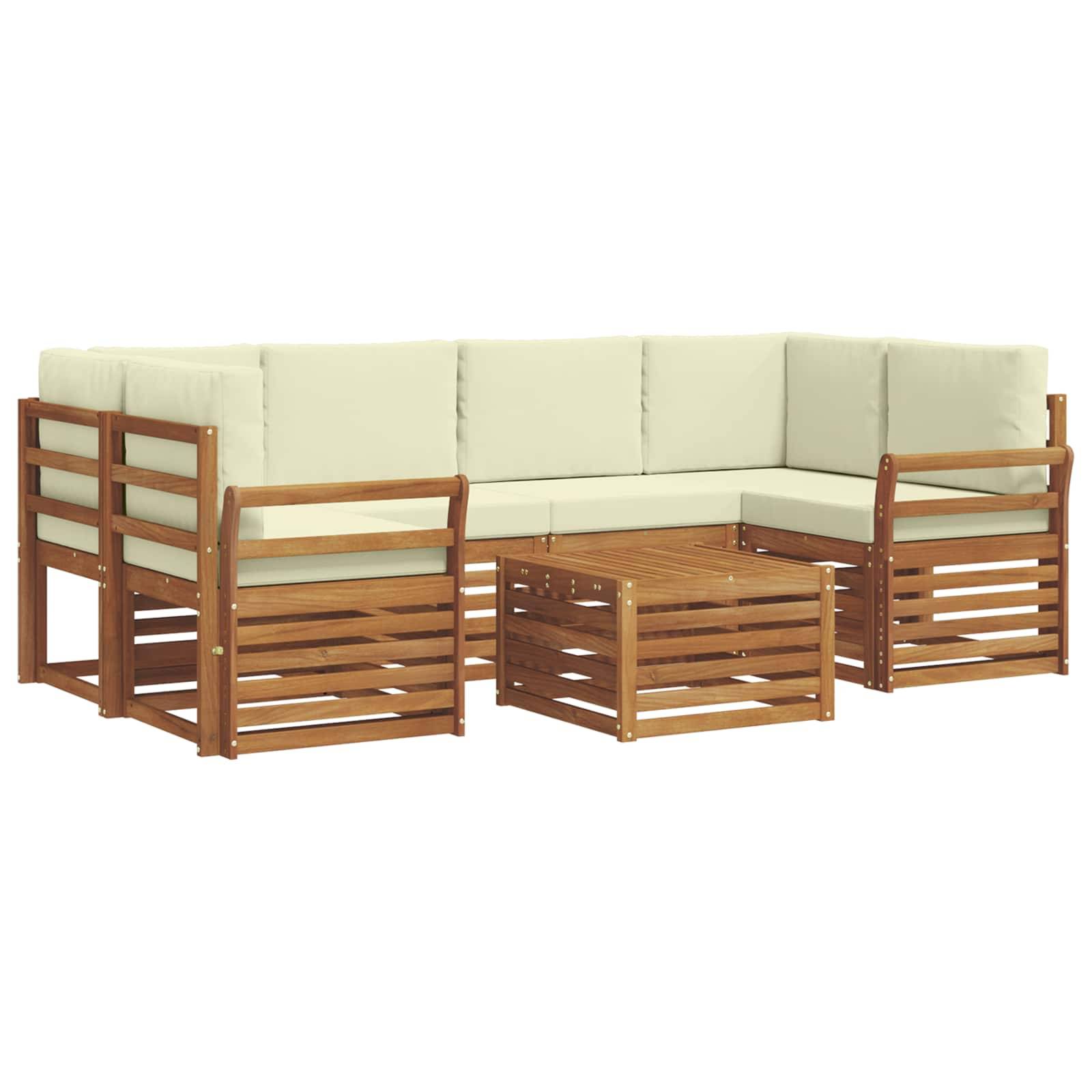 vidaXL Outdoor-Sofagarnitur 7 pcs Natur und Creme Massivholz Akazie