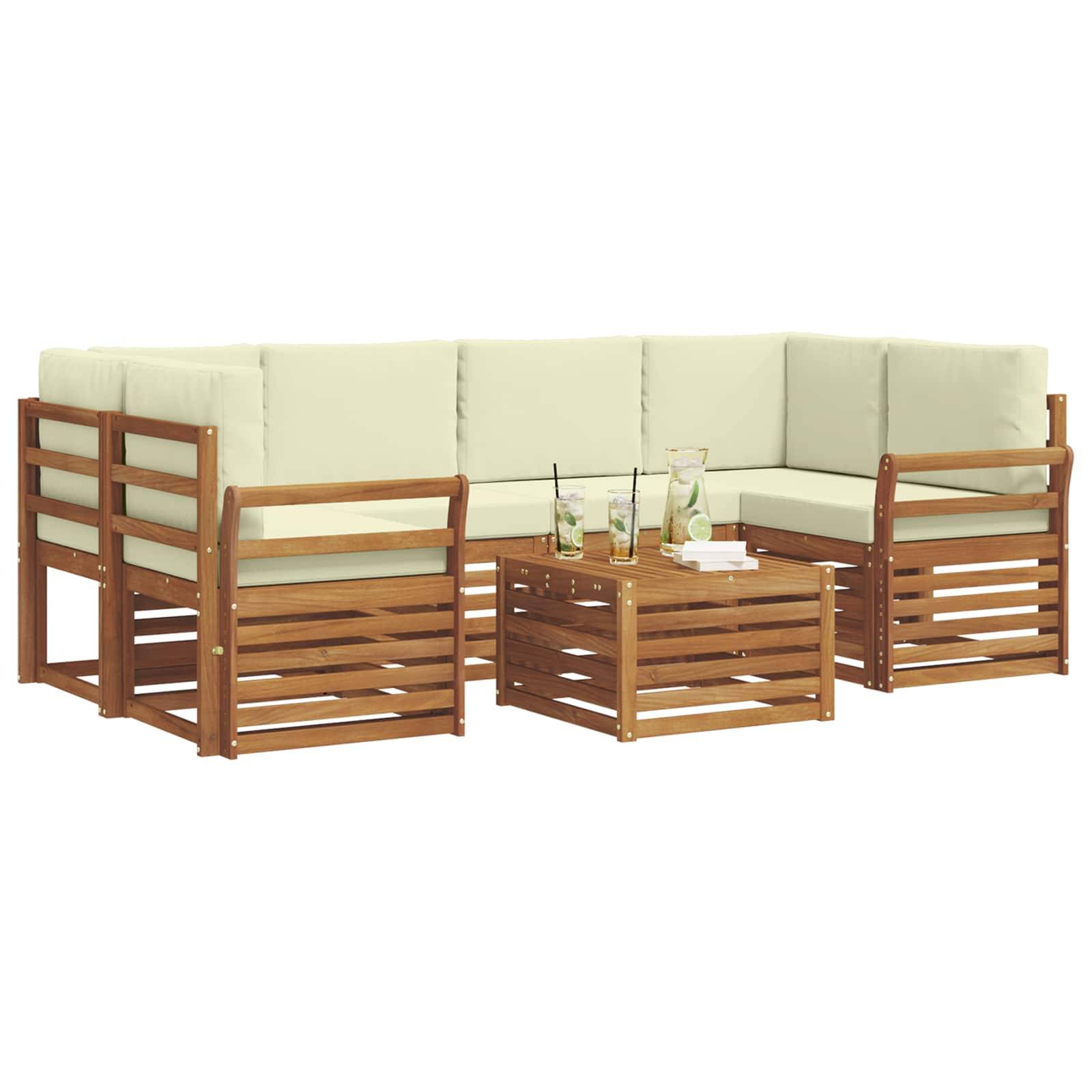 vidaXL Outdoor-Sofagarnitur 7 pcs Natur und Creme Massivholz Akazie