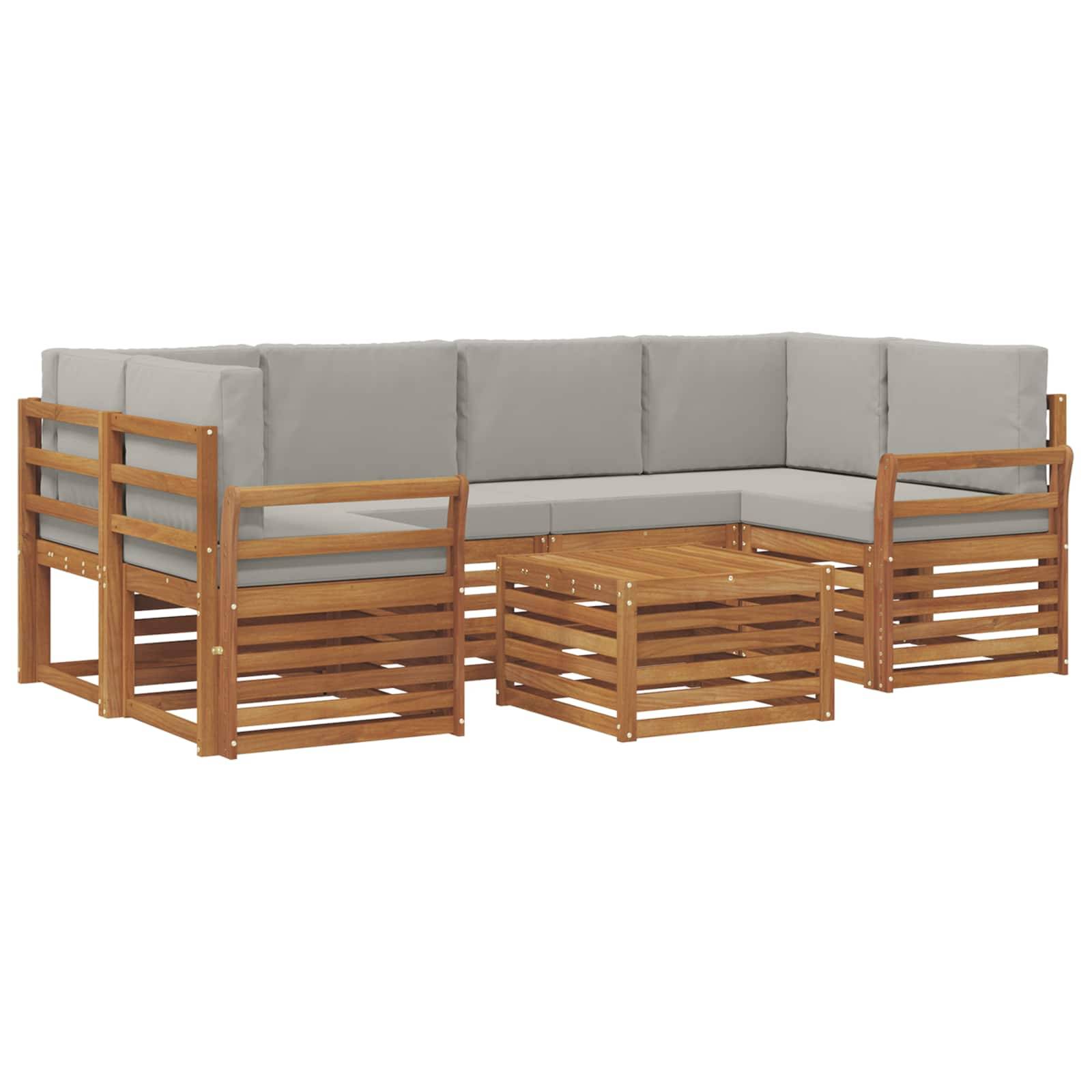 vidaXL Outdoor-Sofagarnitur mit Kissen 7 pcs Natürlich und Hellgrau