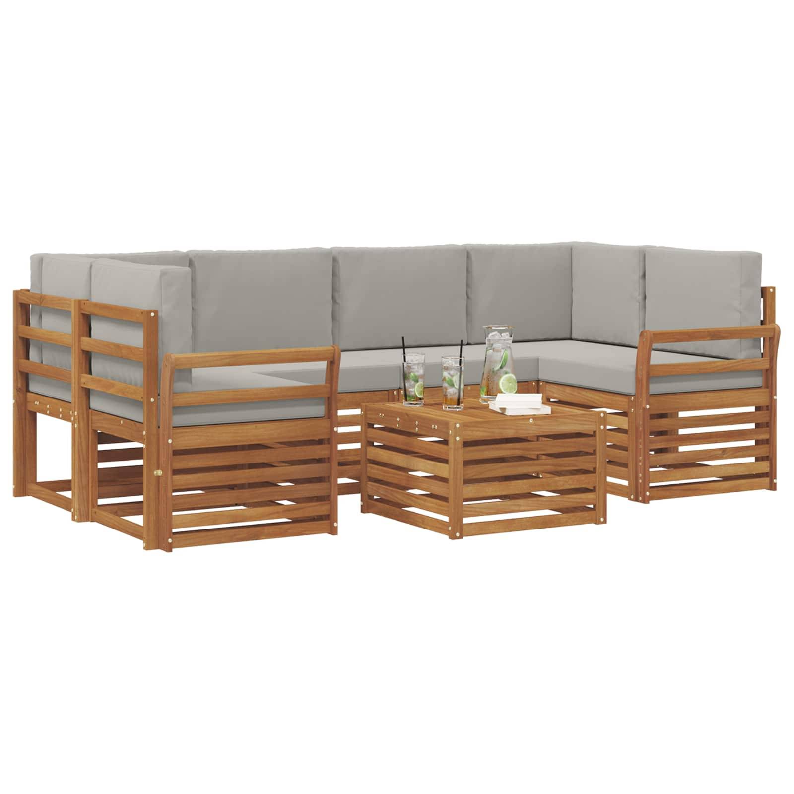 vidaXL Outdoor-Sofagarnitur mit Kissen 7 pcs Natürlich und Hellgrau