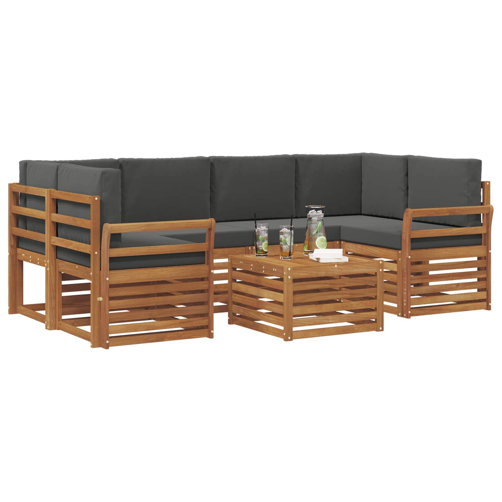 vidaXL Outdoor-Sofagarnitur mit Kissen 7 pcs Natur und Anthrazit