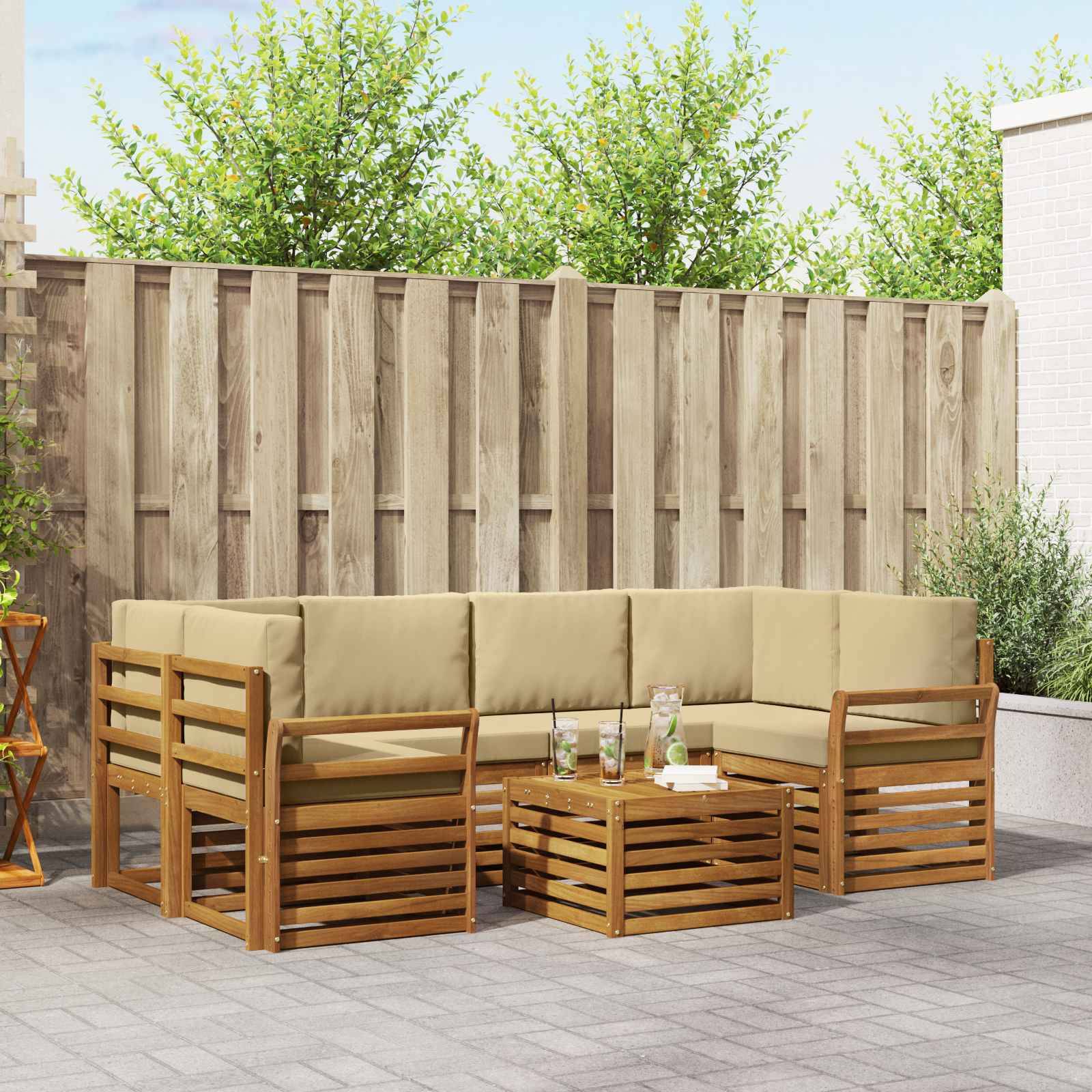 vidaXL Outdoor-Sofagarnitur 7 pcs Natur und Beige Massivholz Akazie