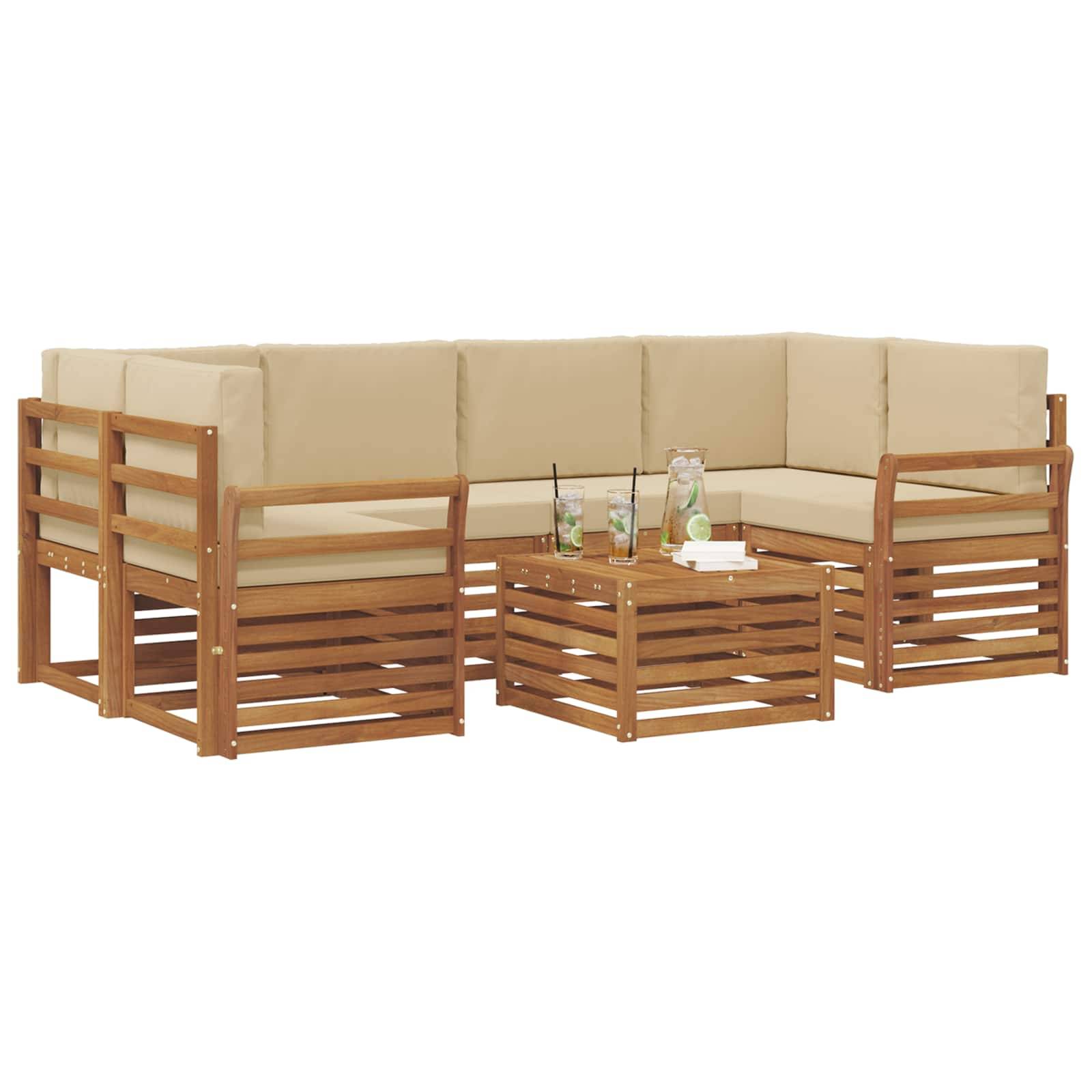 vidaXL Outdoor-Sofagarnitur 7 pcs Natur und Beige Massivholz Akazie