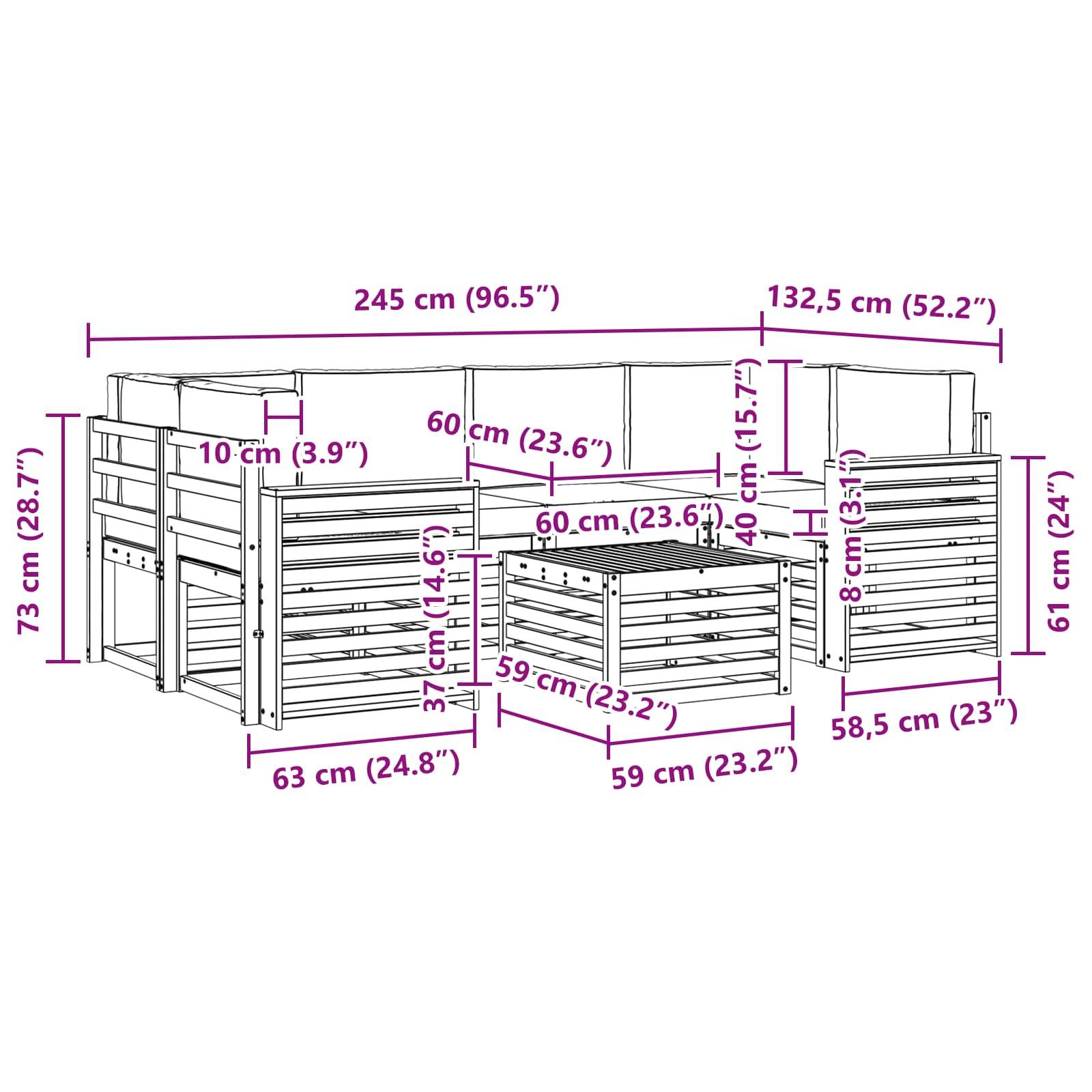 vidaXL Outdoor-Sofagarnitur mit Kissen 7 pcs Weiß und Creme Polyester
