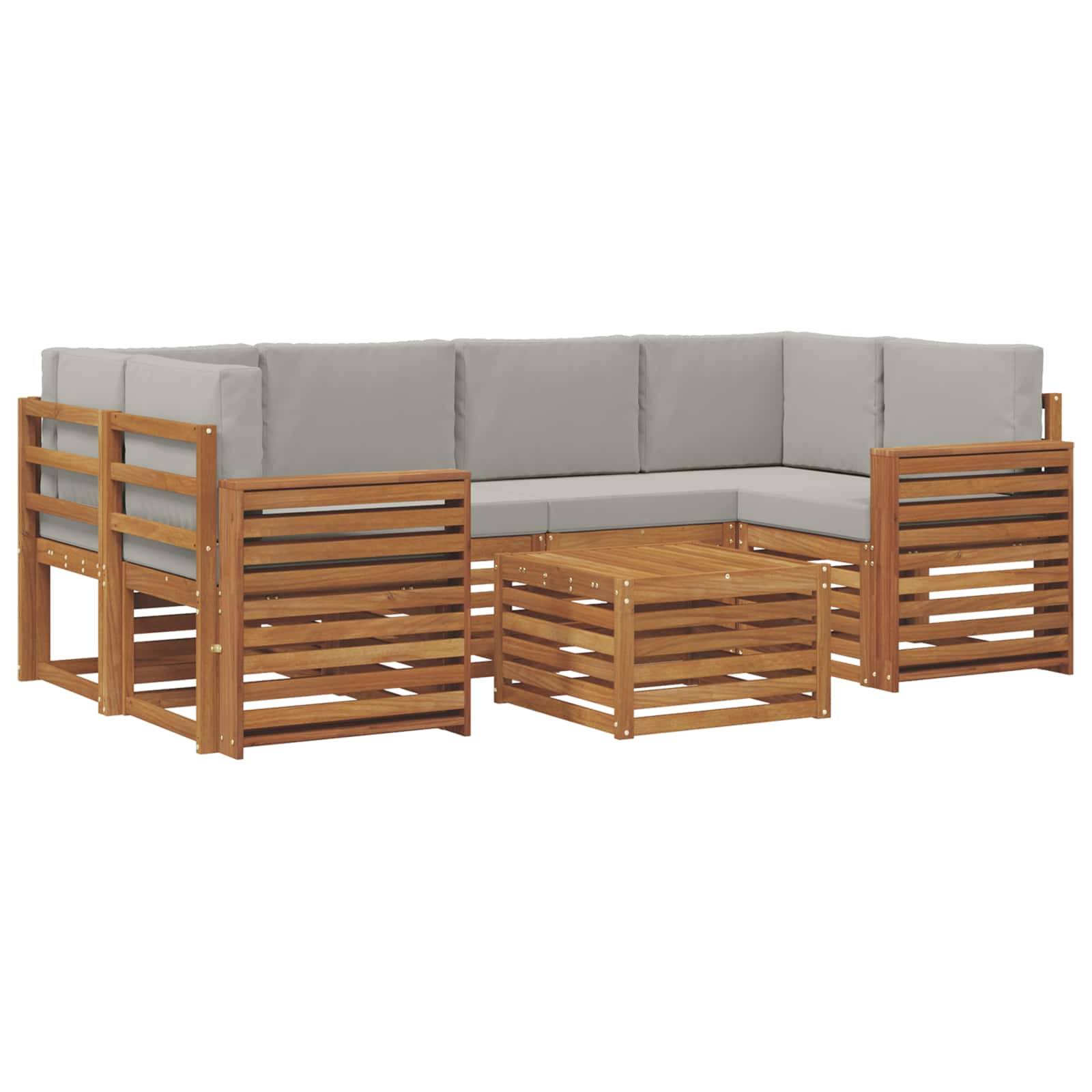 vidaXL Outdoor-Sofagarnitur mit Kissen 7 pcs Natürlich und Hellgrau
