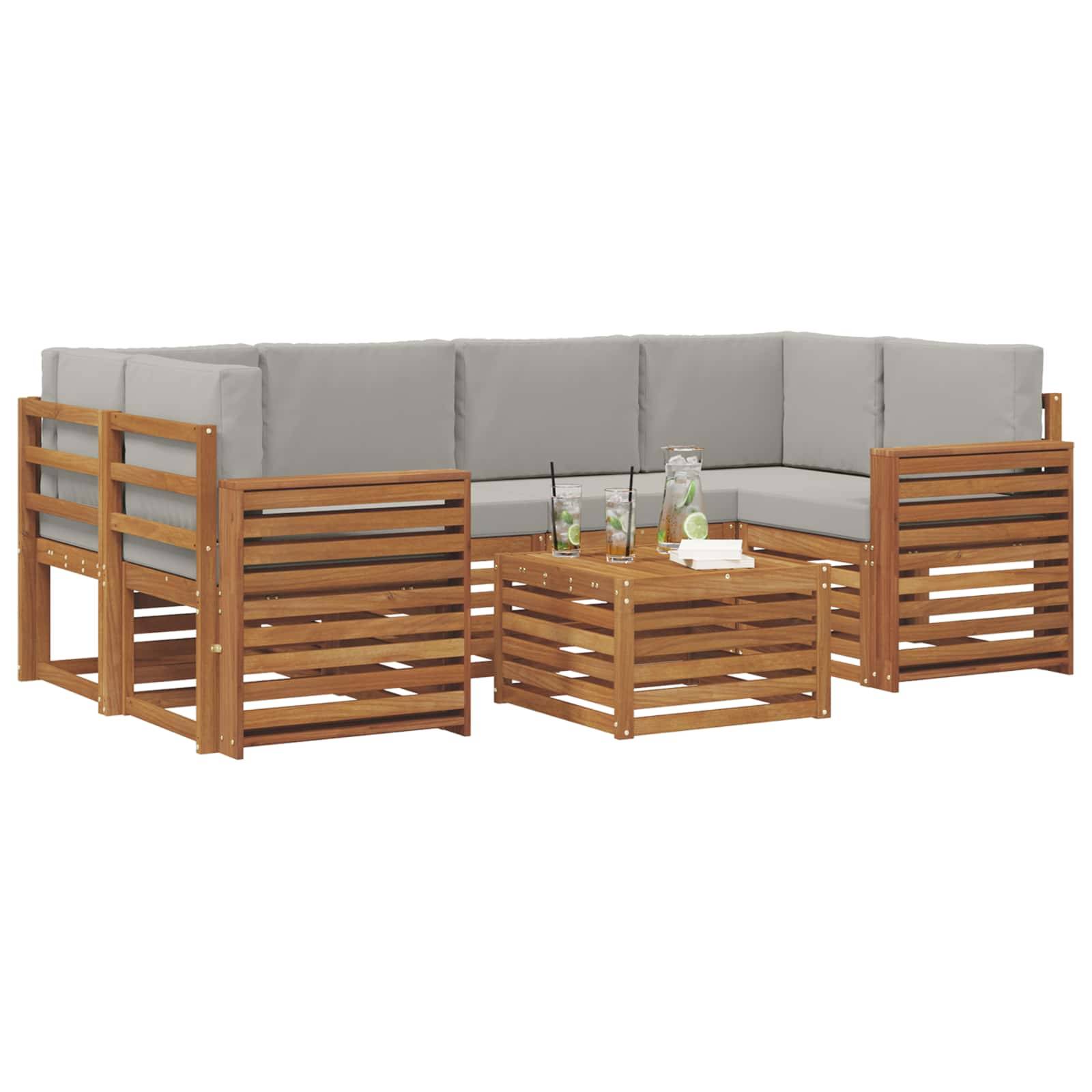 vidaXL Outdoor-Sofagarnitur mit Kissen 7 pcs Natürlich und Hellgrau