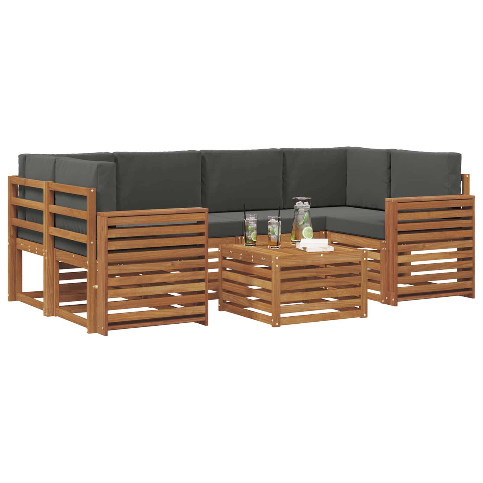 vidaXL Outdoor-Sofagarnitur mit Kissen 7 pcs Natur und Anthrazit