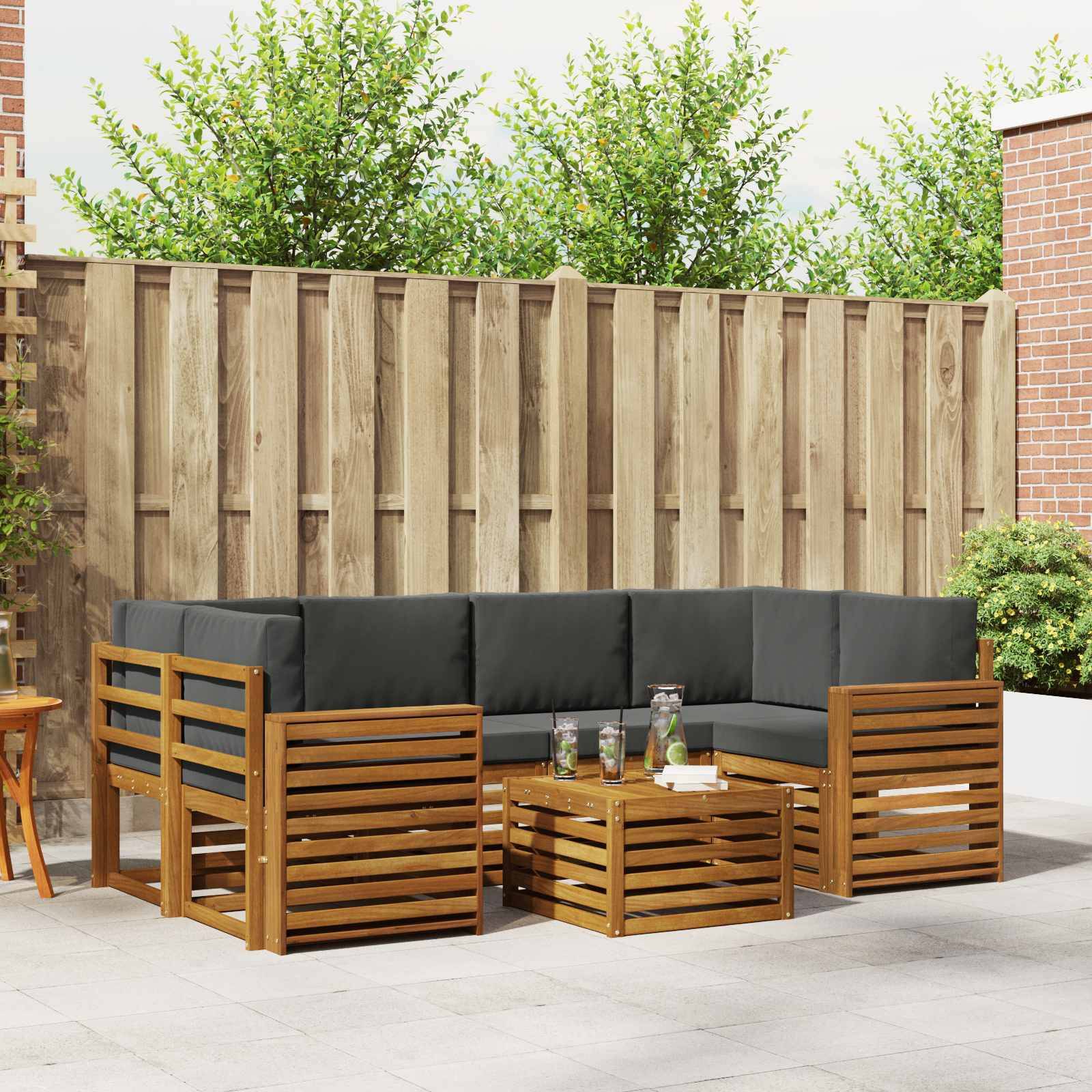 vidaXL Outdoor-Sofagarnitur mit Kissen 7 pcs Natur und Anthrazit