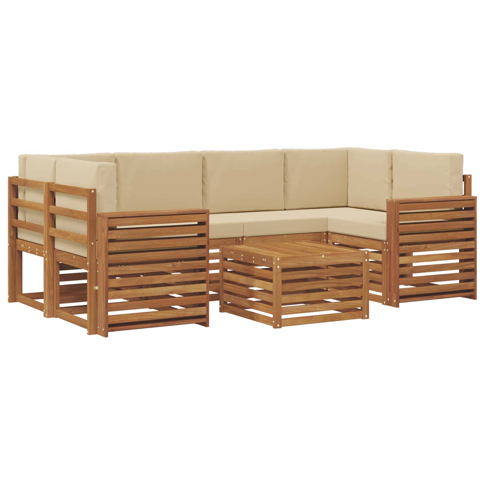 vidaXL Outdoor-Sofagarnitur 7 pcs Natur und Beige Massivholz Akazie