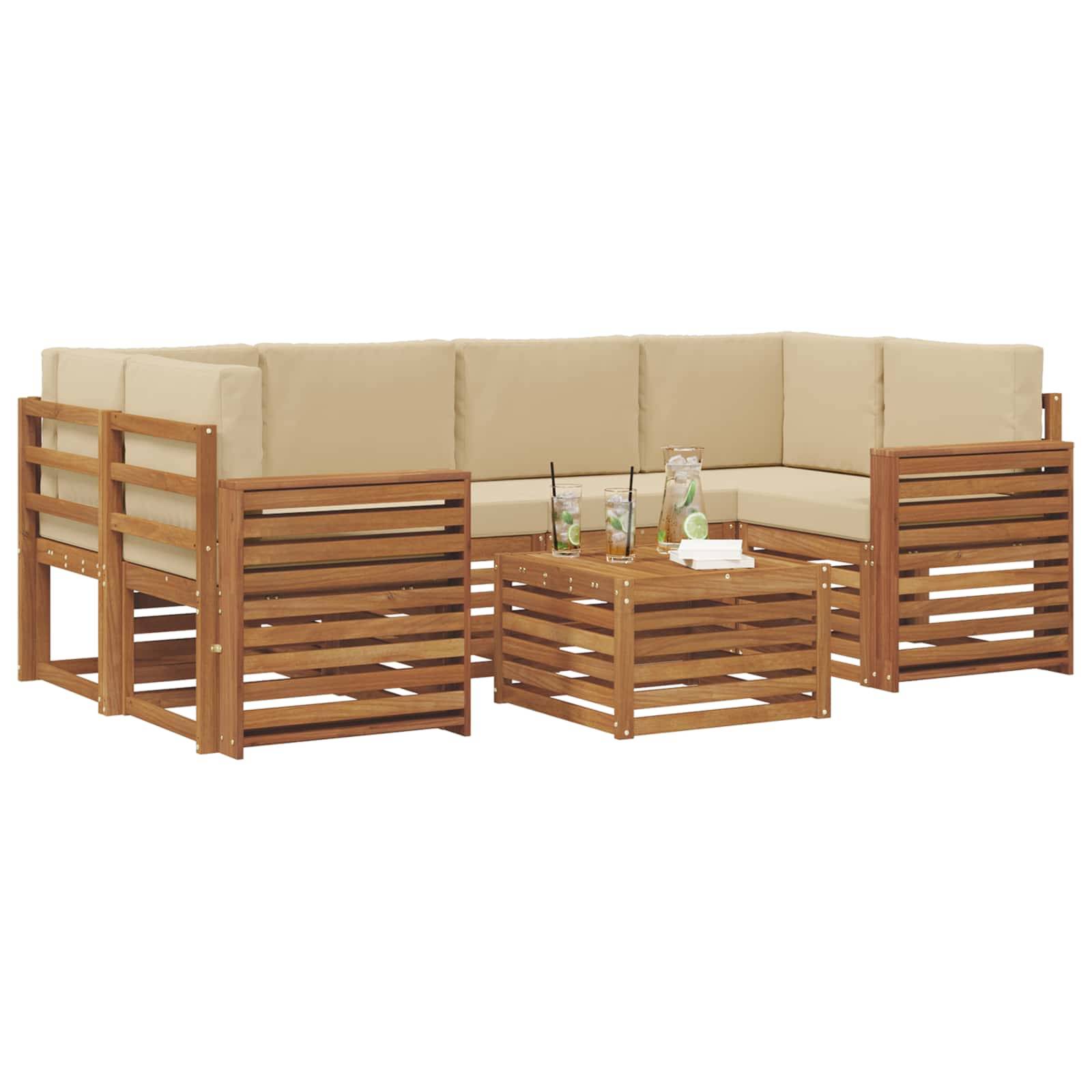 vidaXL Outdoor-Sofagarnitur 7 pcs Natur und Beige Massivholz Akazie