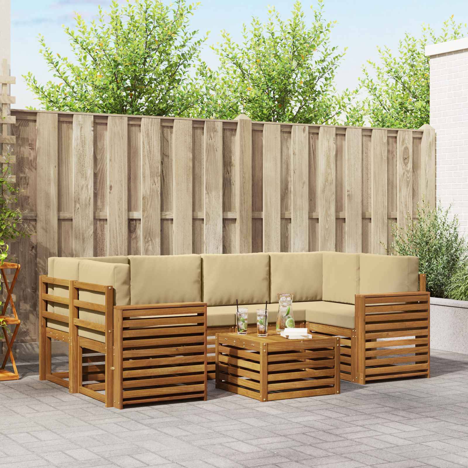 vidaXL Outdoor-Sofagarnitur 7 pcs Natur und Beige Massivholz Akazie