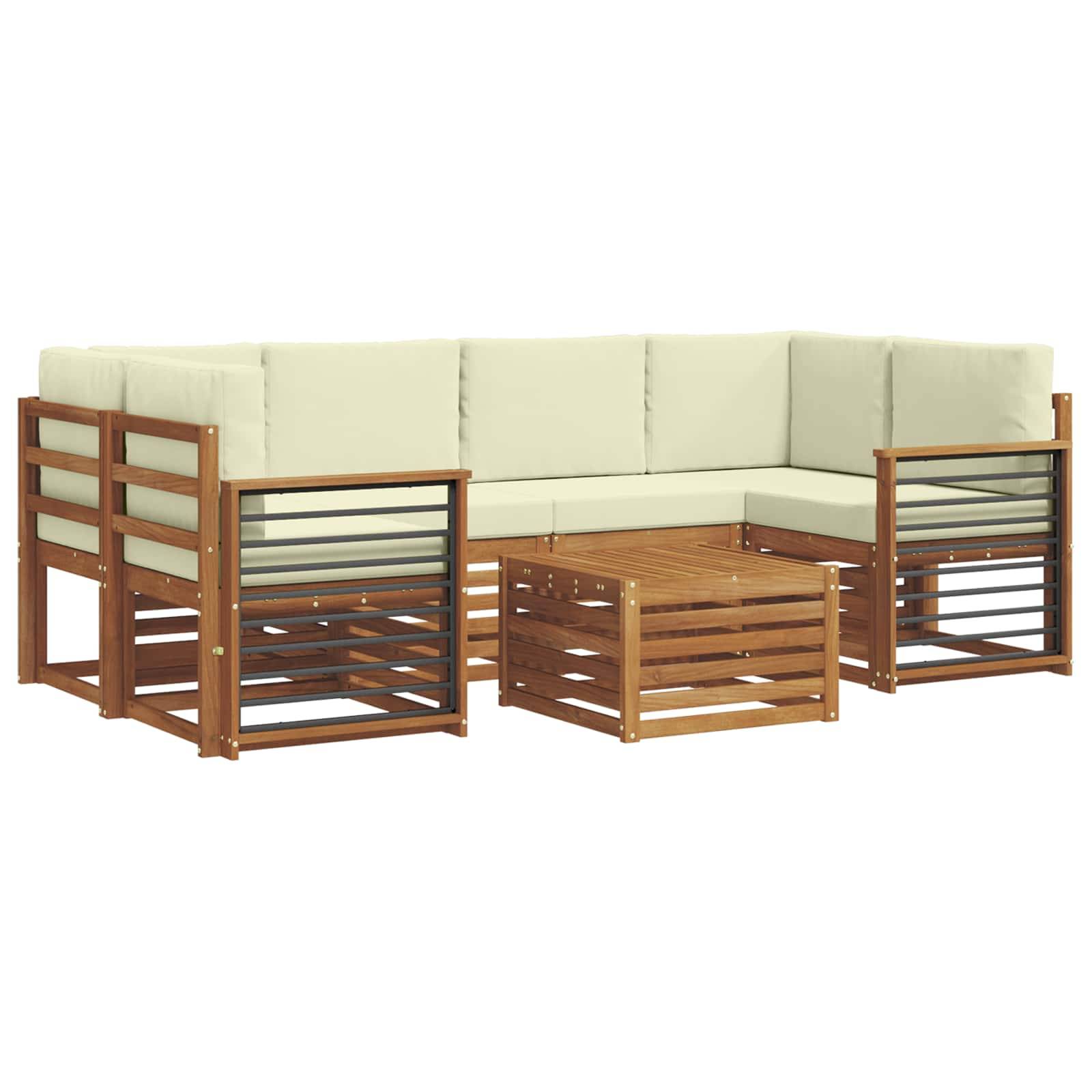 vidaXL Outdoor-Sofagarnitur 7 pcs Natur und Creme Massivholz Akazie