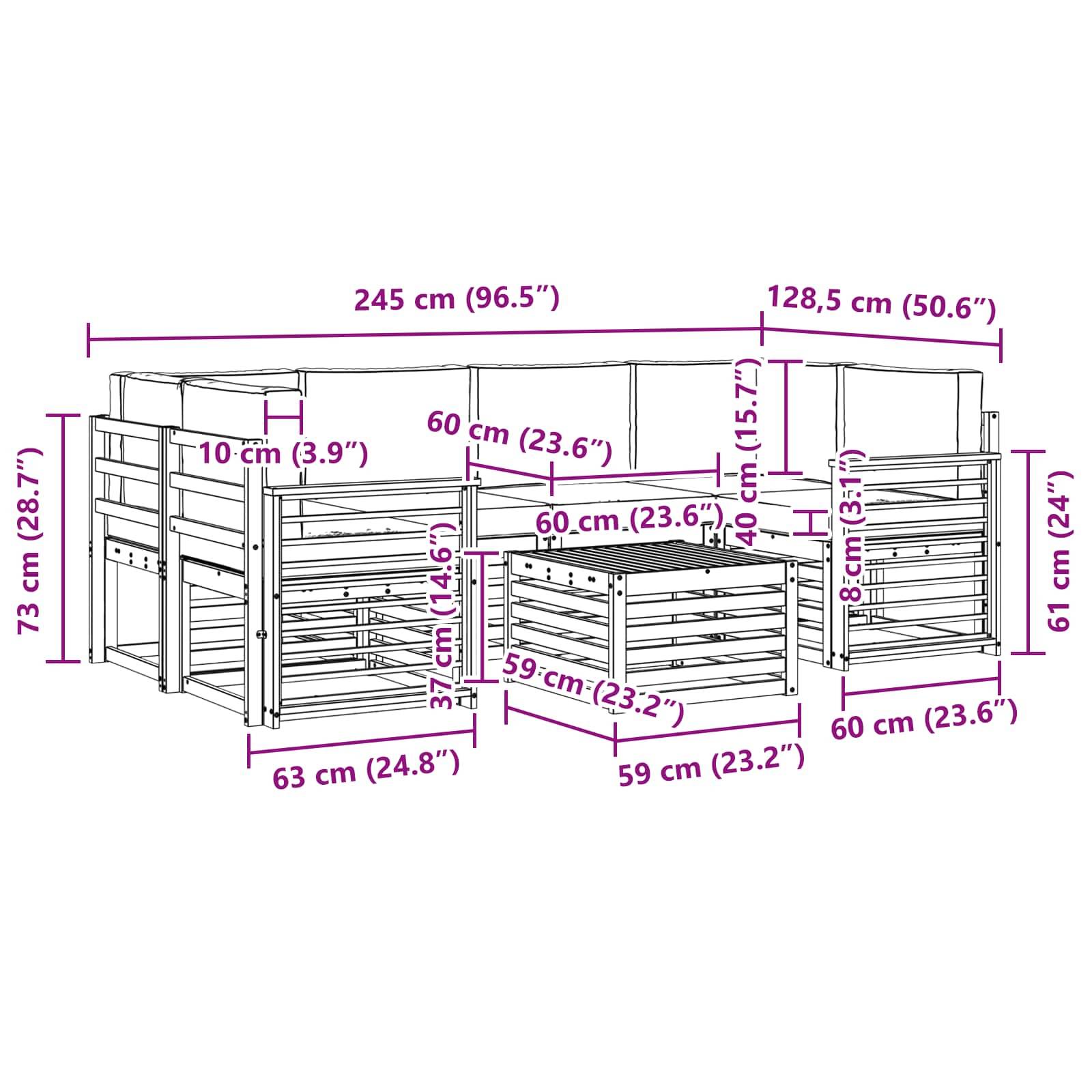 vidaXL Outdoor-Sofagarnitur 7 pcs Natur und Creme Massivholz Akazie