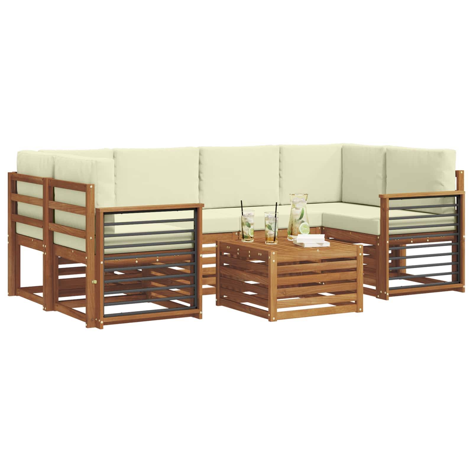 vidaXL Outdoor-Sofagarnitur 7 pcs Natur und Creme Massivholz Akazie