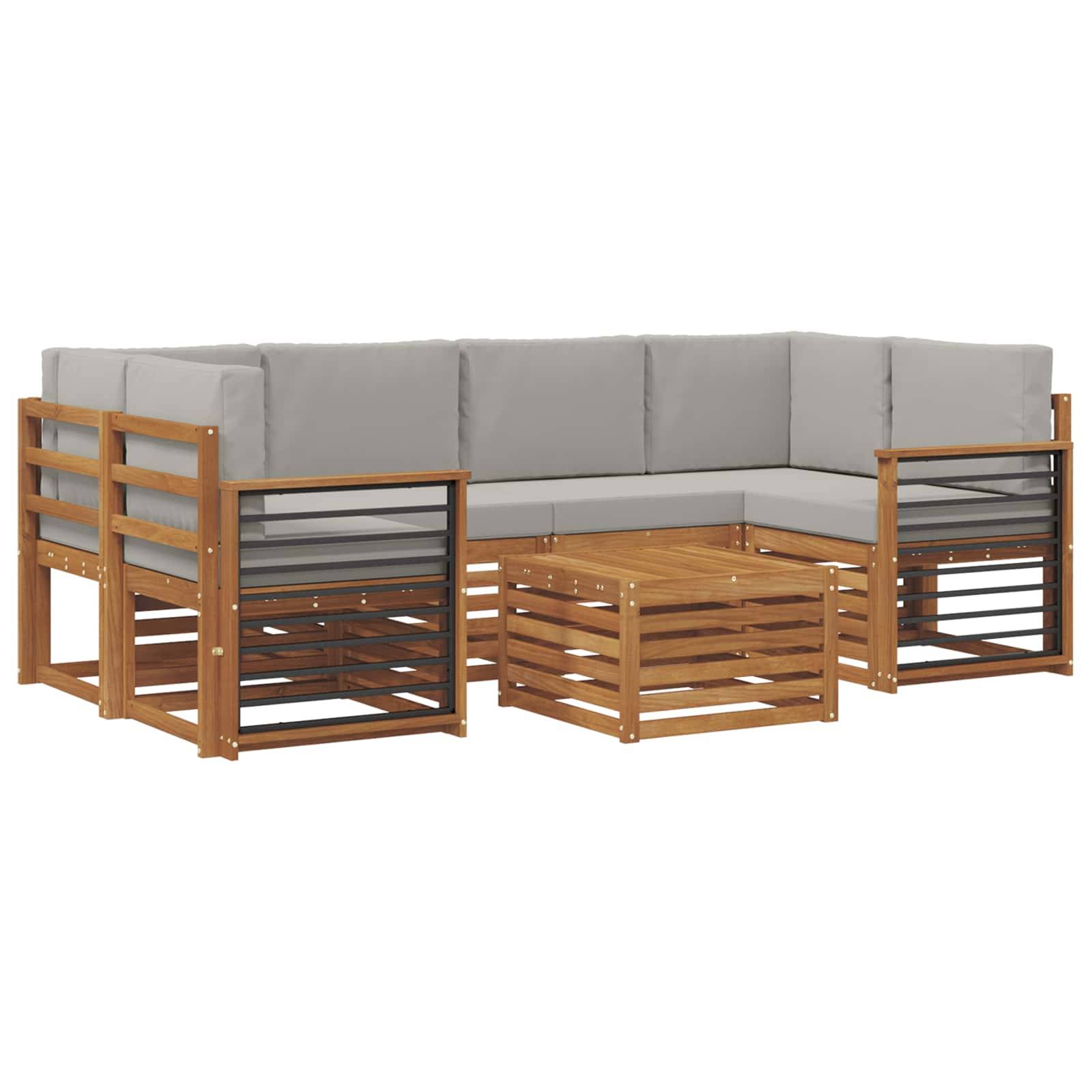 vidaXL Outdoor-Sofagarnitur mit Kissen 7 pcs Natürlich und Hellgrau