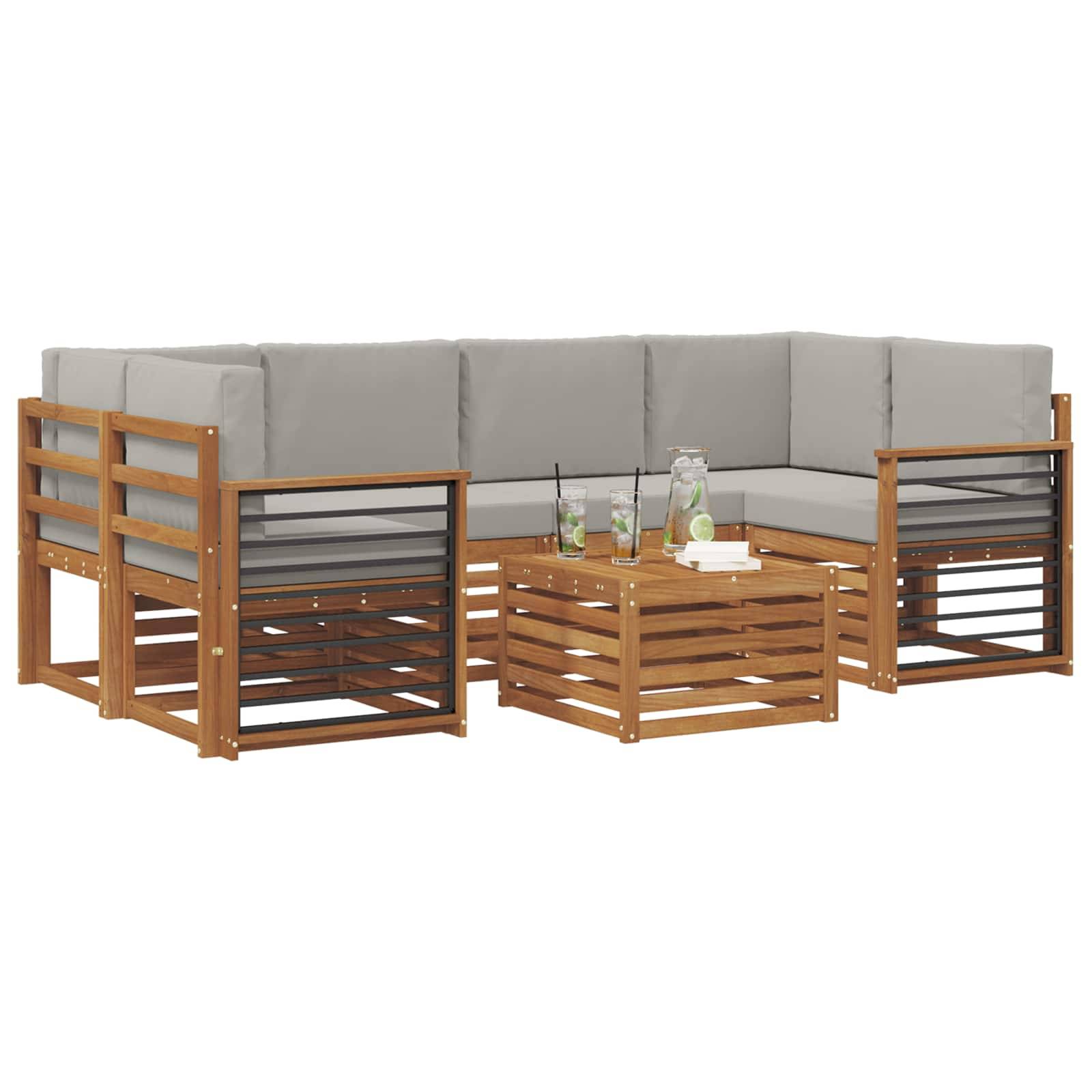 vidaXL Outdoor-Sofagarnitur mit Kissen 7 pcs Natürlich und Hellgrau