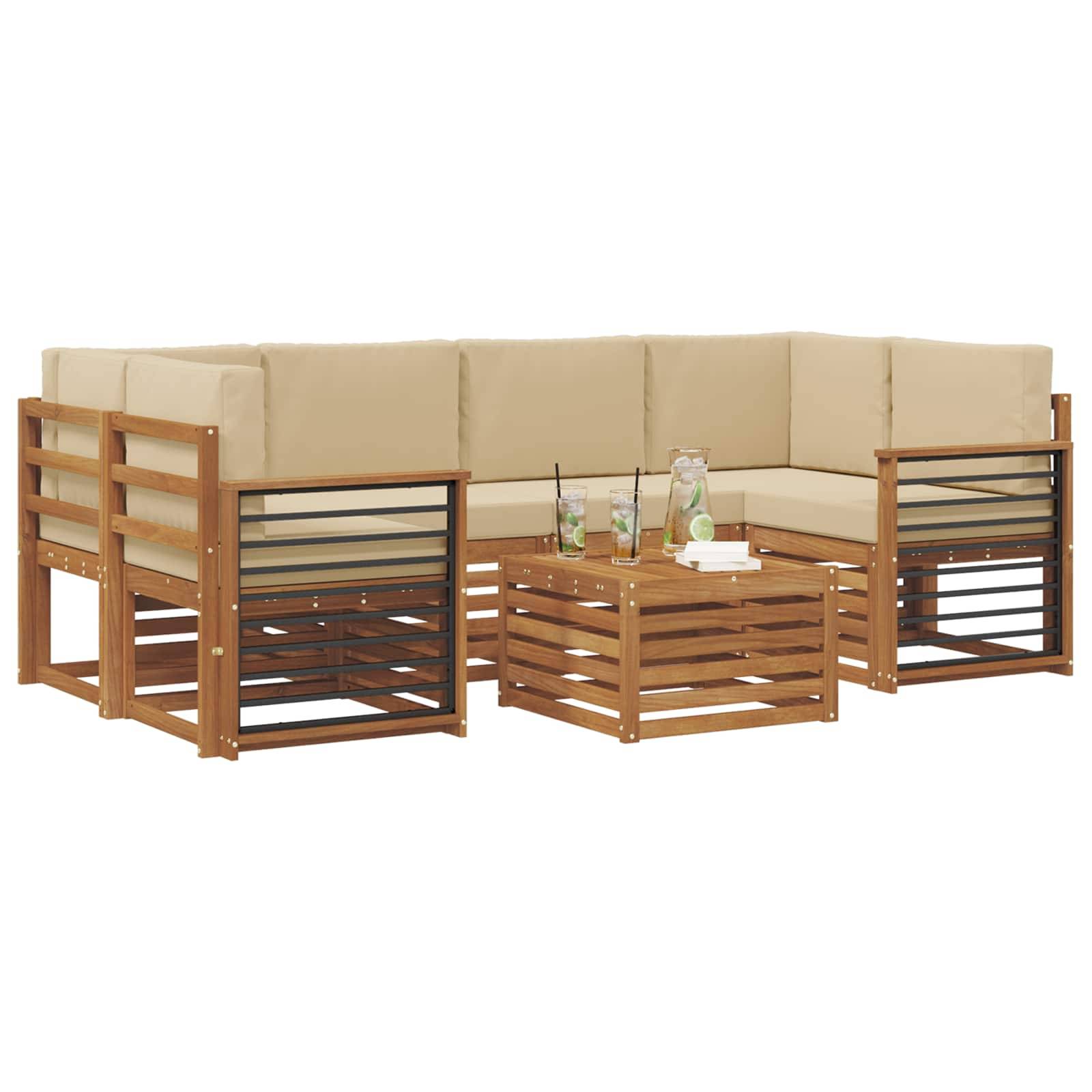 vidaXL Outdoor-Sofagarnitur 7 pcs Natur und Beige Massivholz Akazie