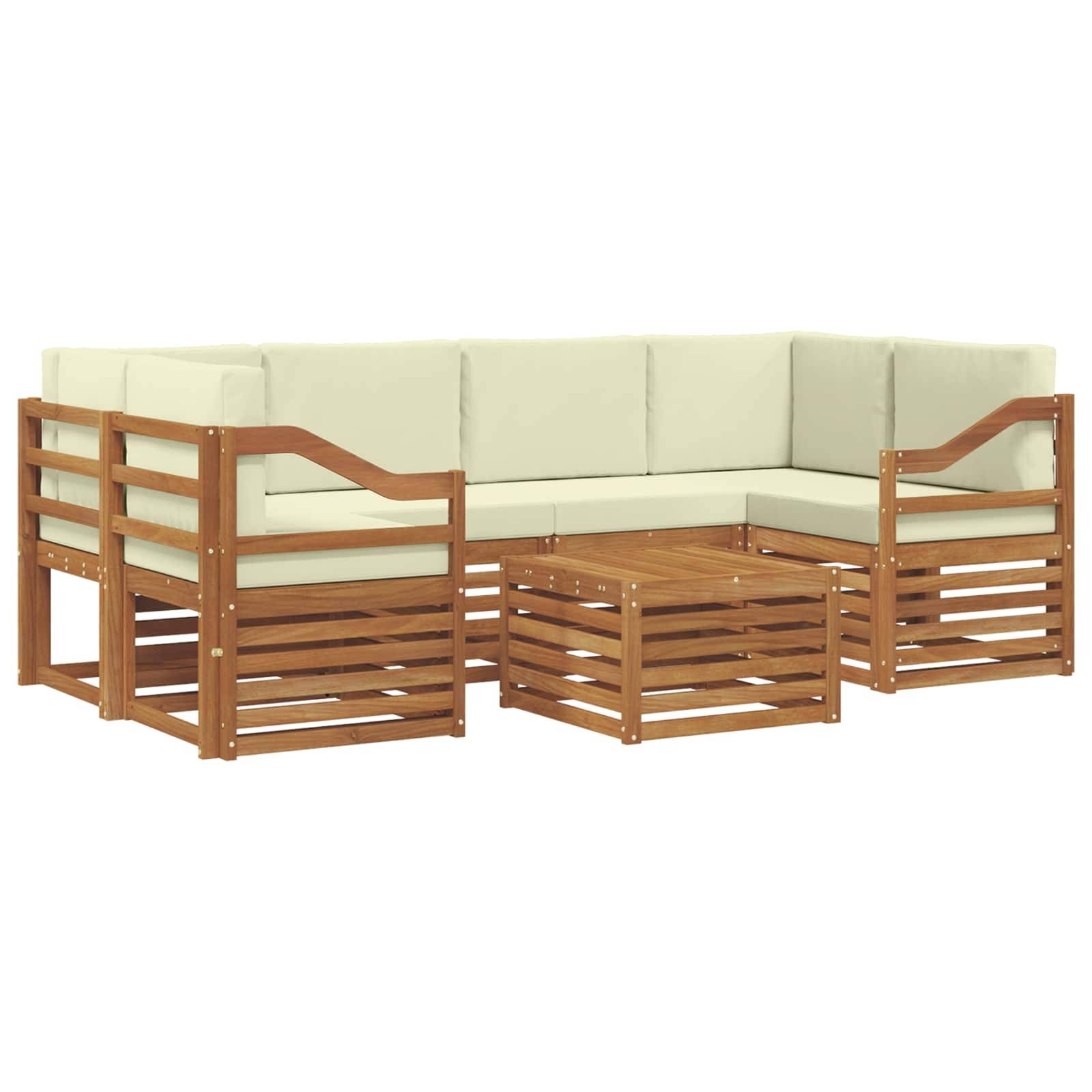 vidaXL Outdoor-Sofagarnitur 7 pcs Natur und Creme Massivholz Akazie