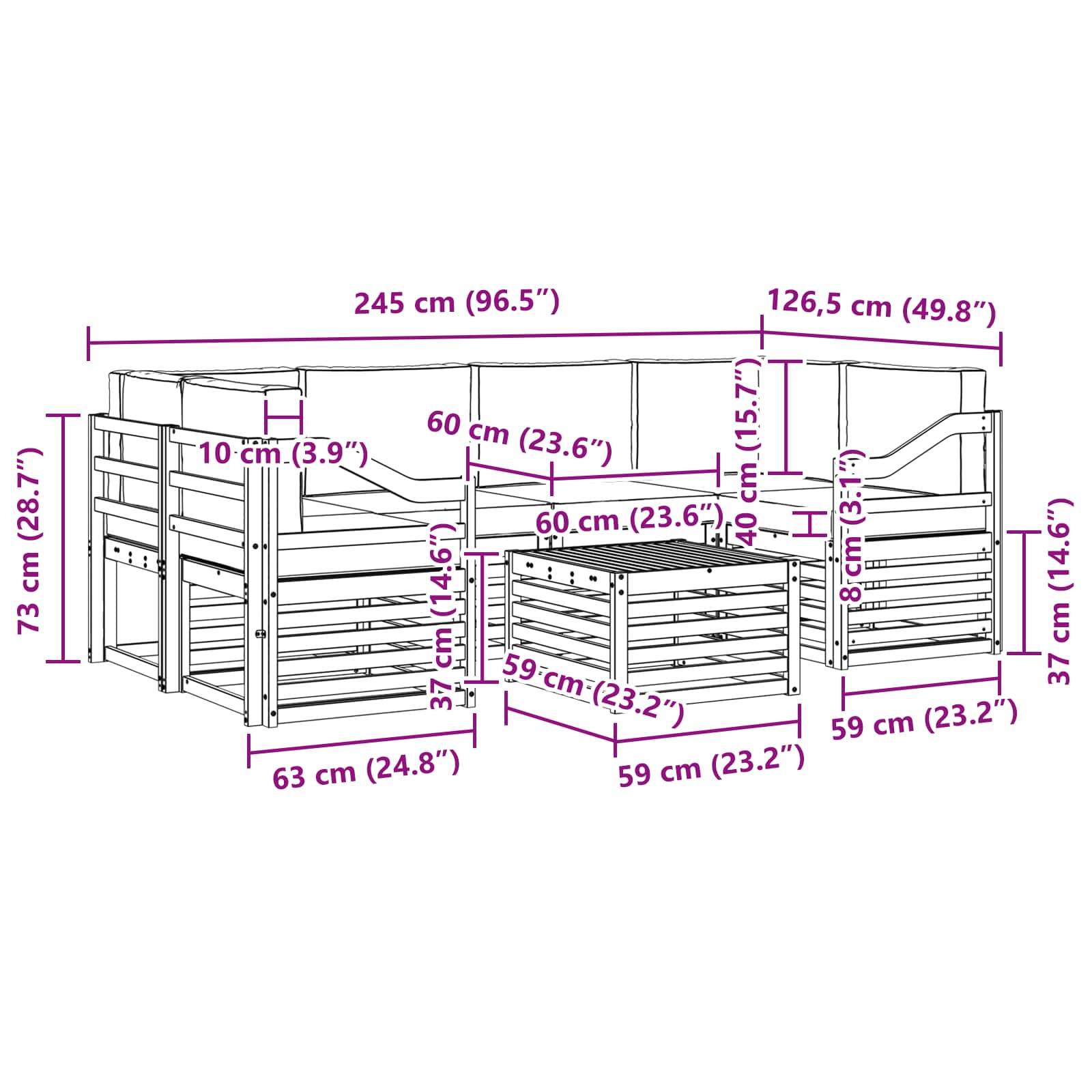 vidaXL Outdoor-Sofagarnitur mit Kissen 7 pcs Natürlich und Hellgrau