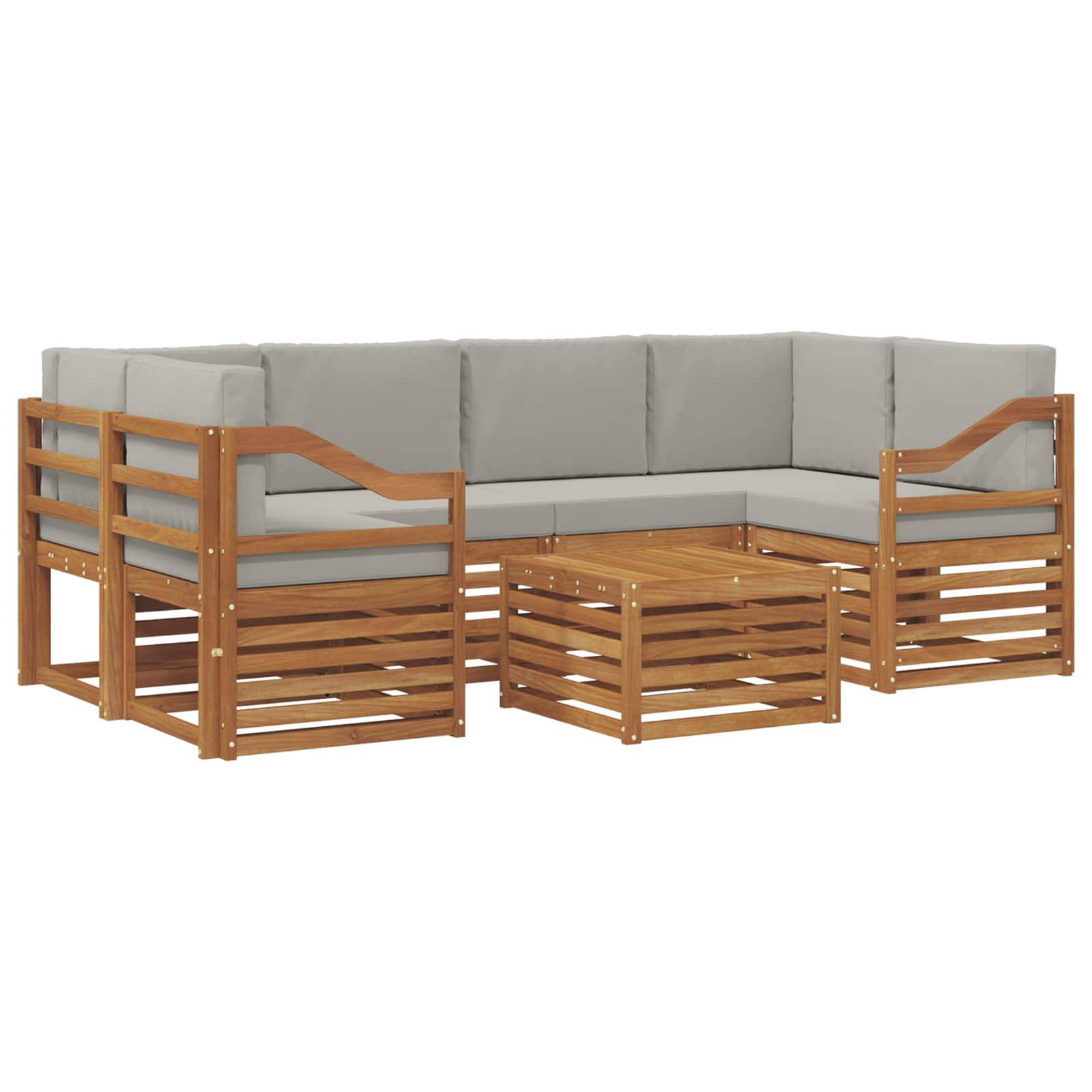 vidaXL Outdoor-Sofagarnitur mit Kissen 7 pcs Natürlich und Hellgrau