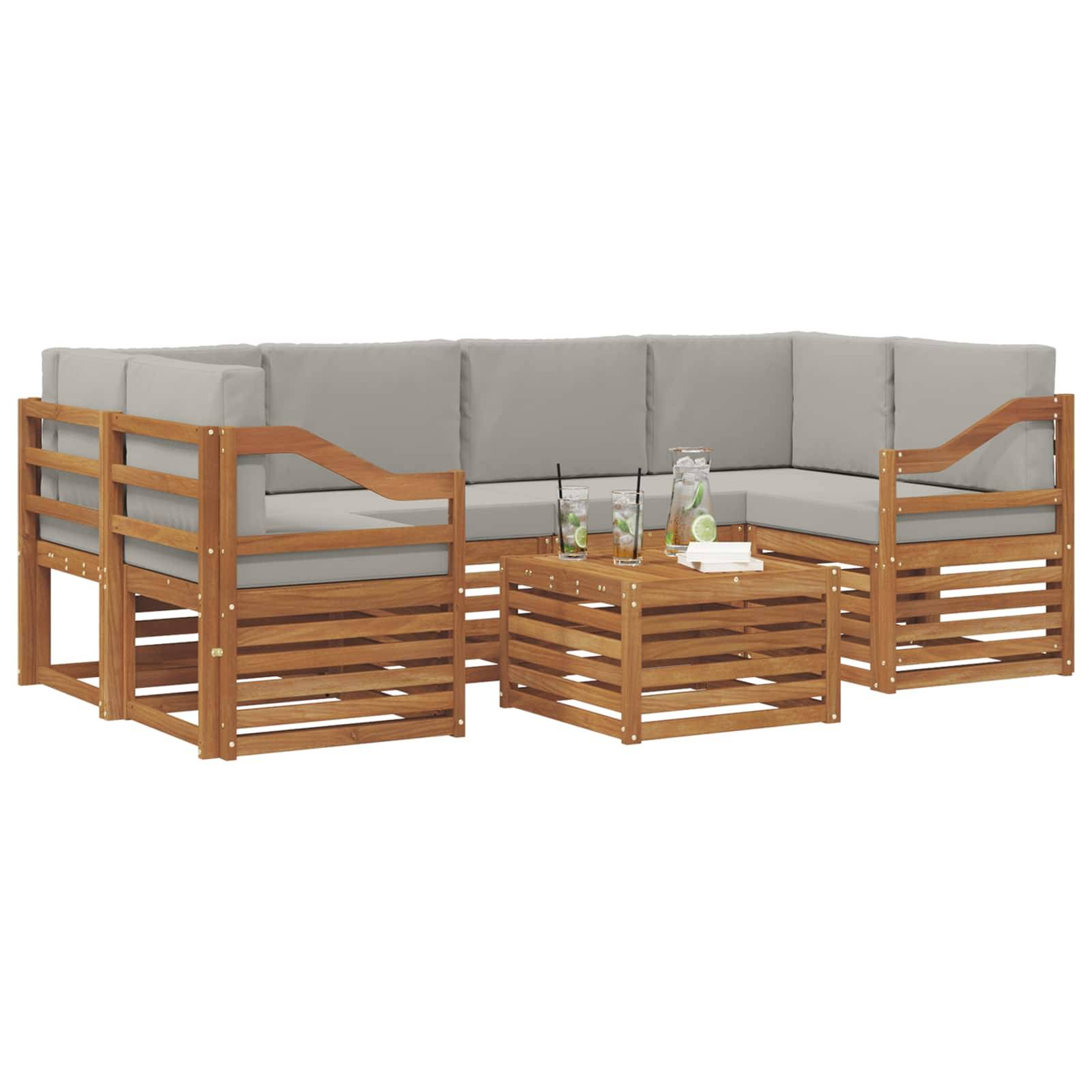 vidaXL Outdoor-Sofagarnitur mit Kissen 7 pcs Natürlich und Hellgrau