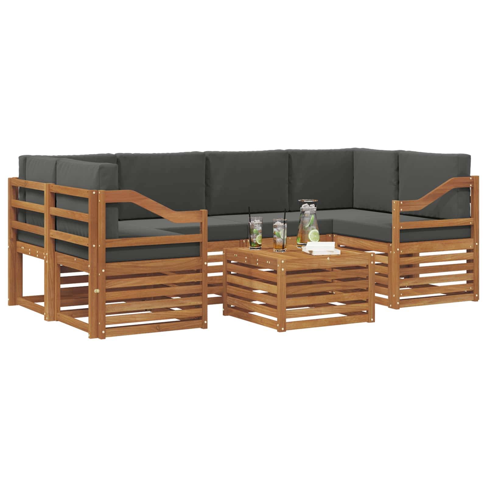vidaXL Outdoor-Sofagarnitur mit Kissen 7 pcs Natur und Anthrazit