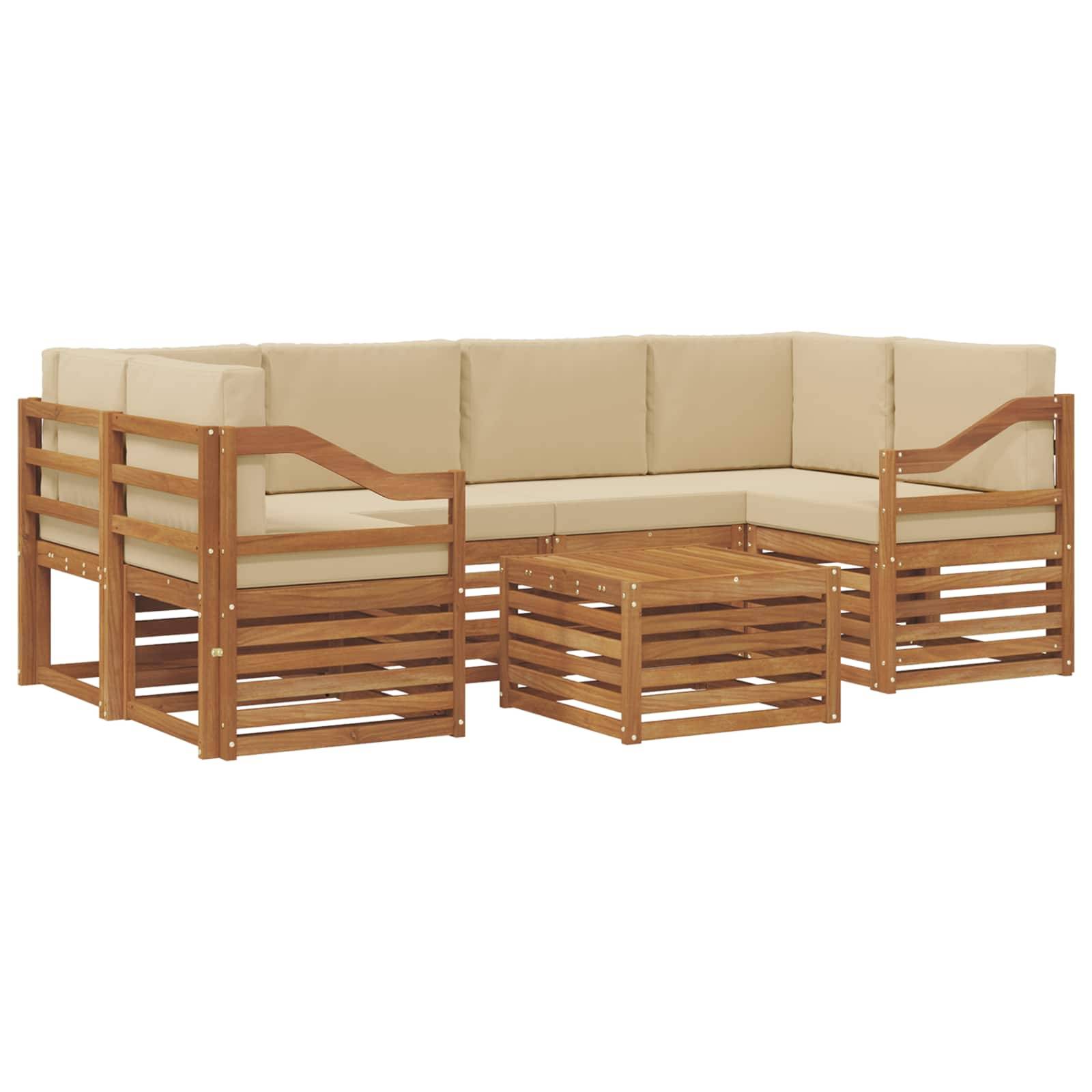 vidaXL Outdoor-Sofagarnitur 7 pcs Natur und Beige Massivholz Akazie