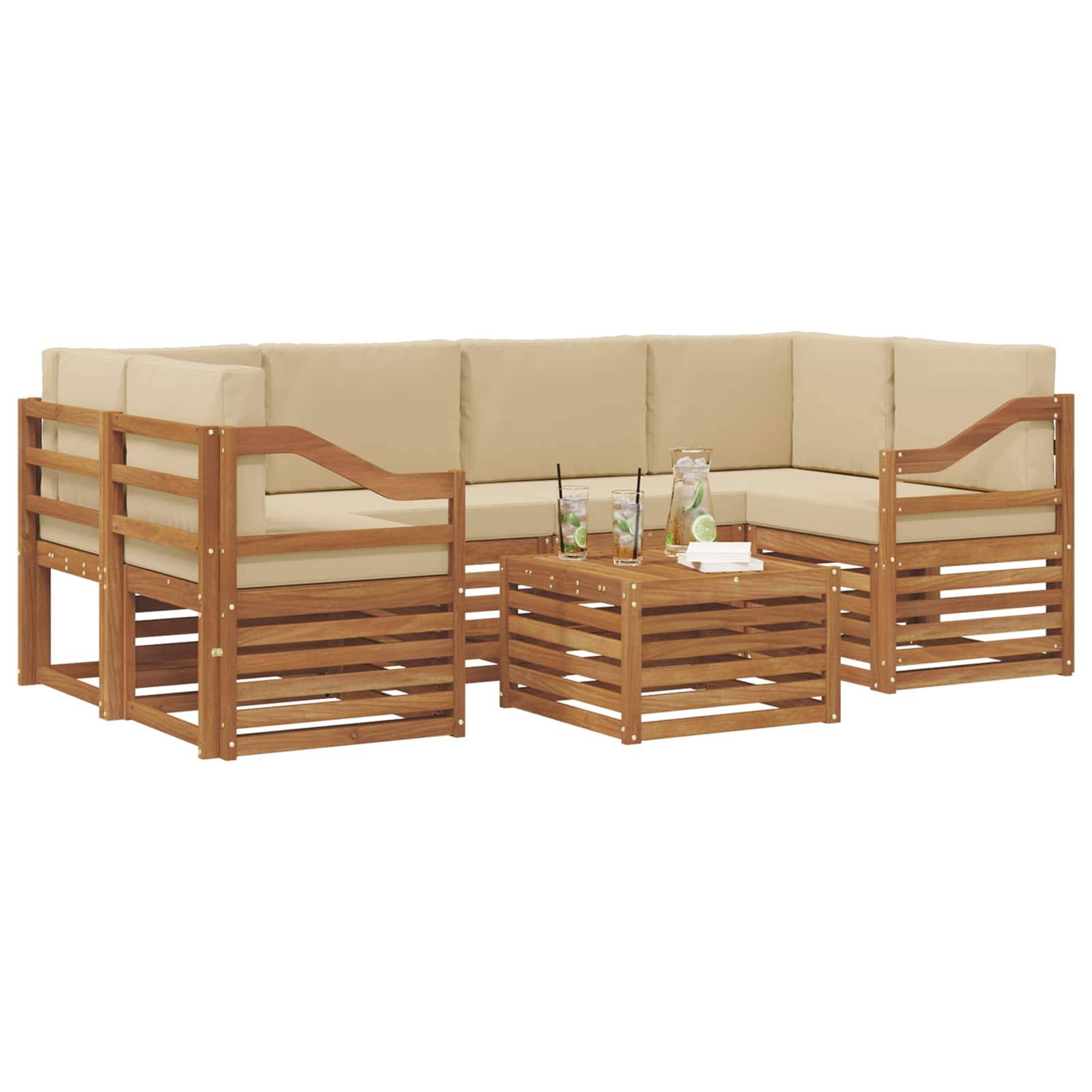 vidaXL Outdoor-Sofagarnitur 7 pcs Natur und Beige Massivholz Akazie