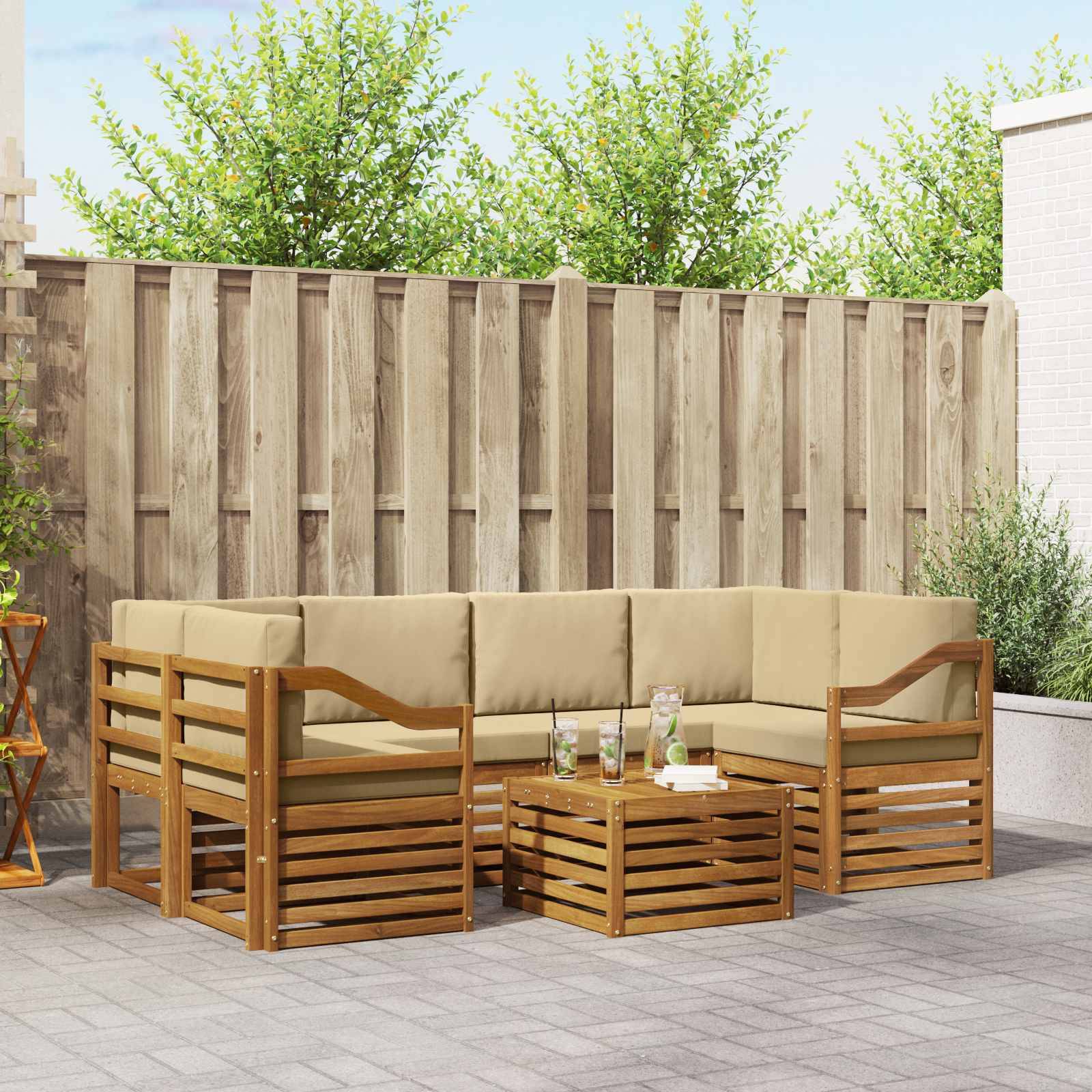 vidaXL Outdoor-Sofagarnitur 7 pcs Natur und Beige Massivholz Akazie