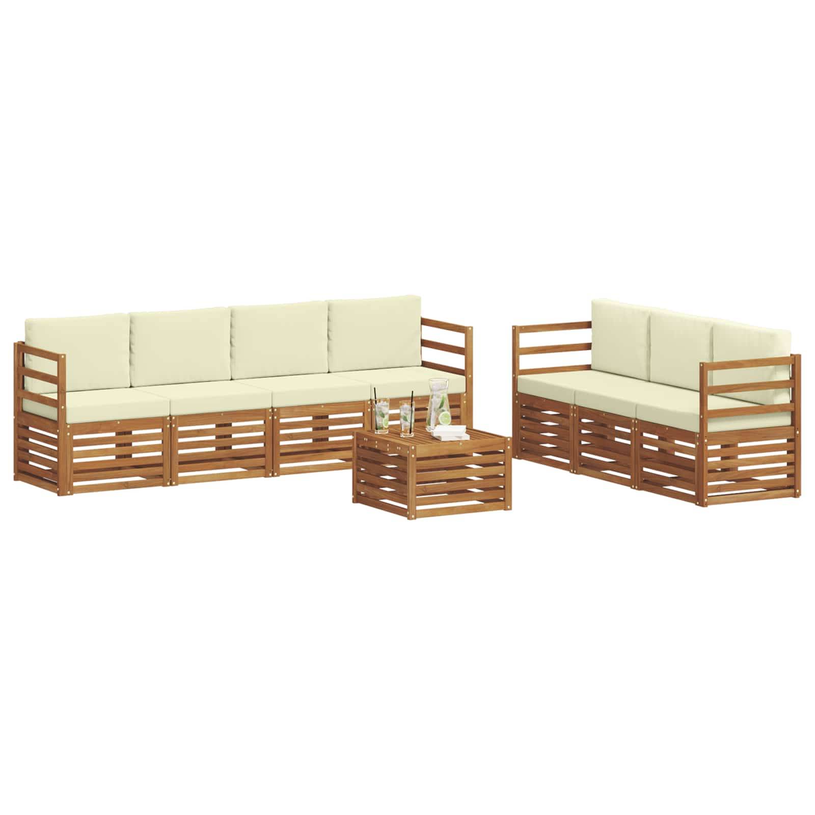 vidaXL Sofagarnituren 8 pcs Natur und Creme Massivholz Akazie