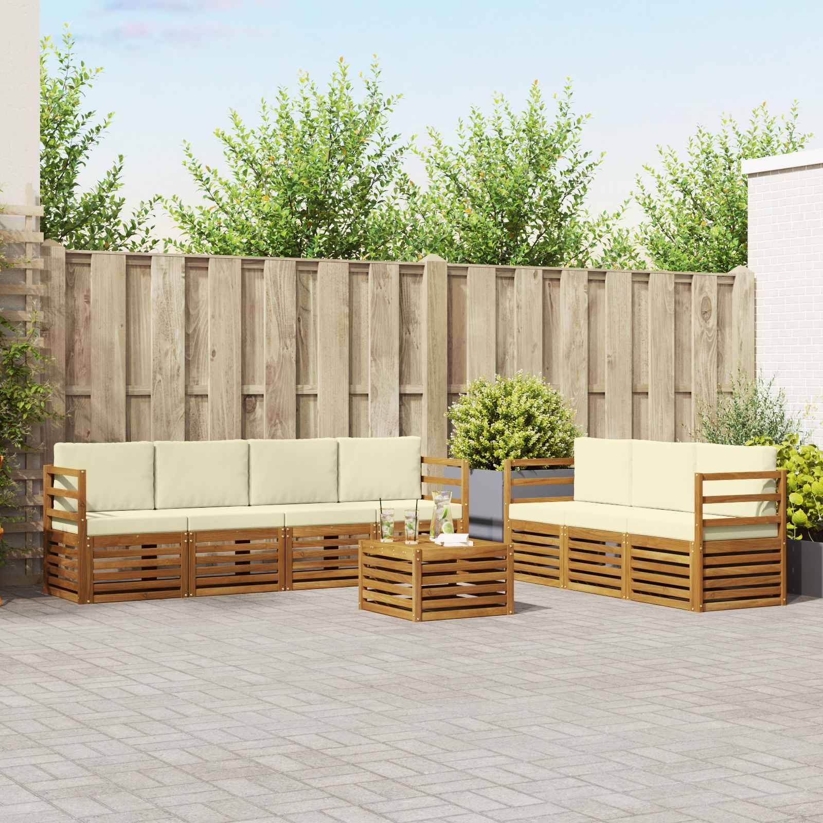 vidaXL Sofagarnituren 8 pcs Natur und Creme Massivholz Akazie