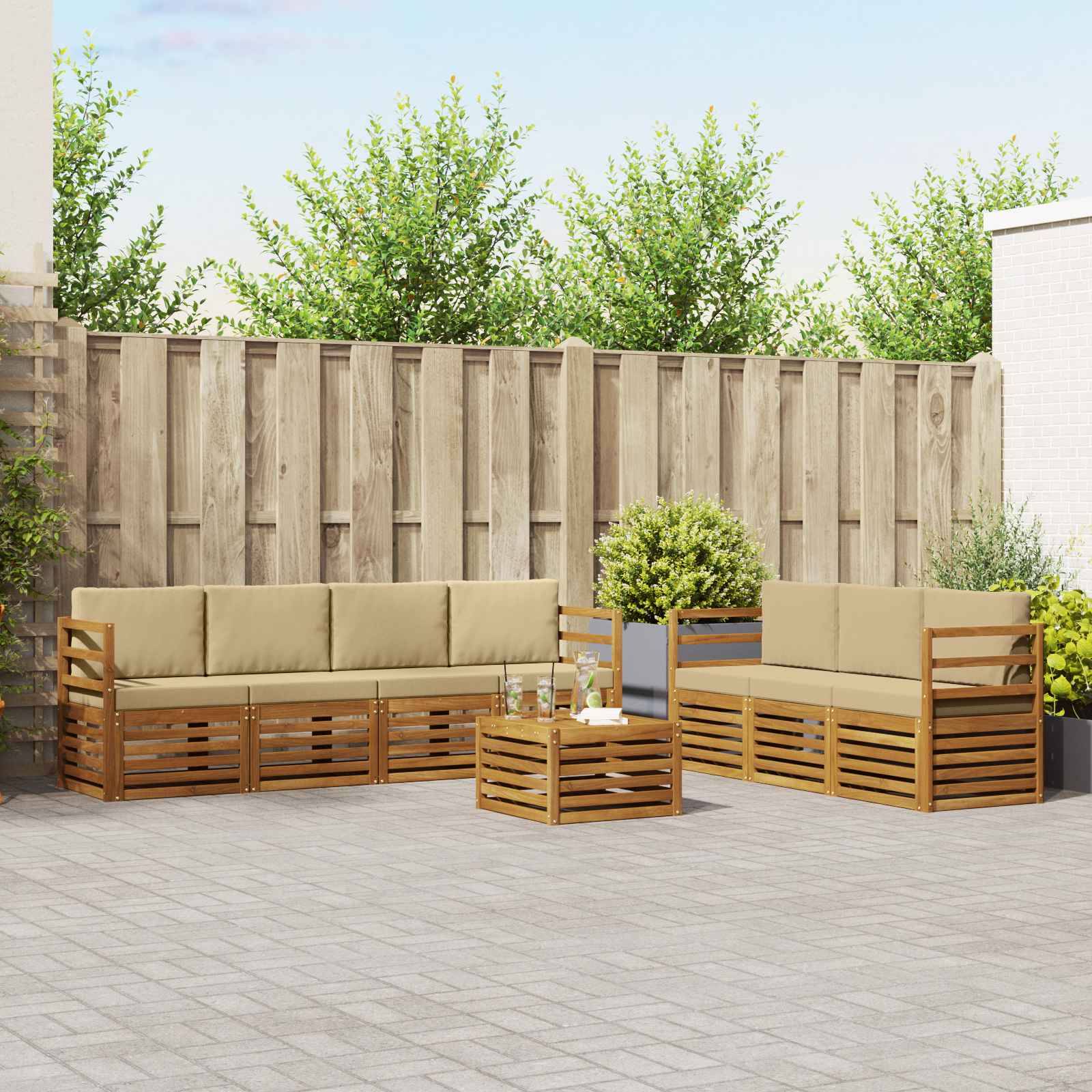 vidaXL Sofagarnituren 8 pcs Natur und Beige Massivholz Akazie