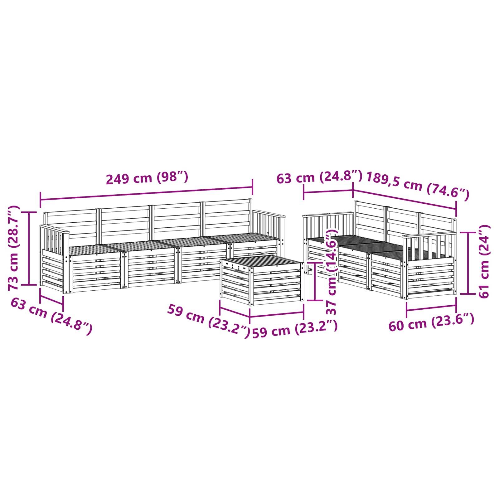 vidaXL Sofagarnituren 8 pcs Natur Massivholz Akazie
