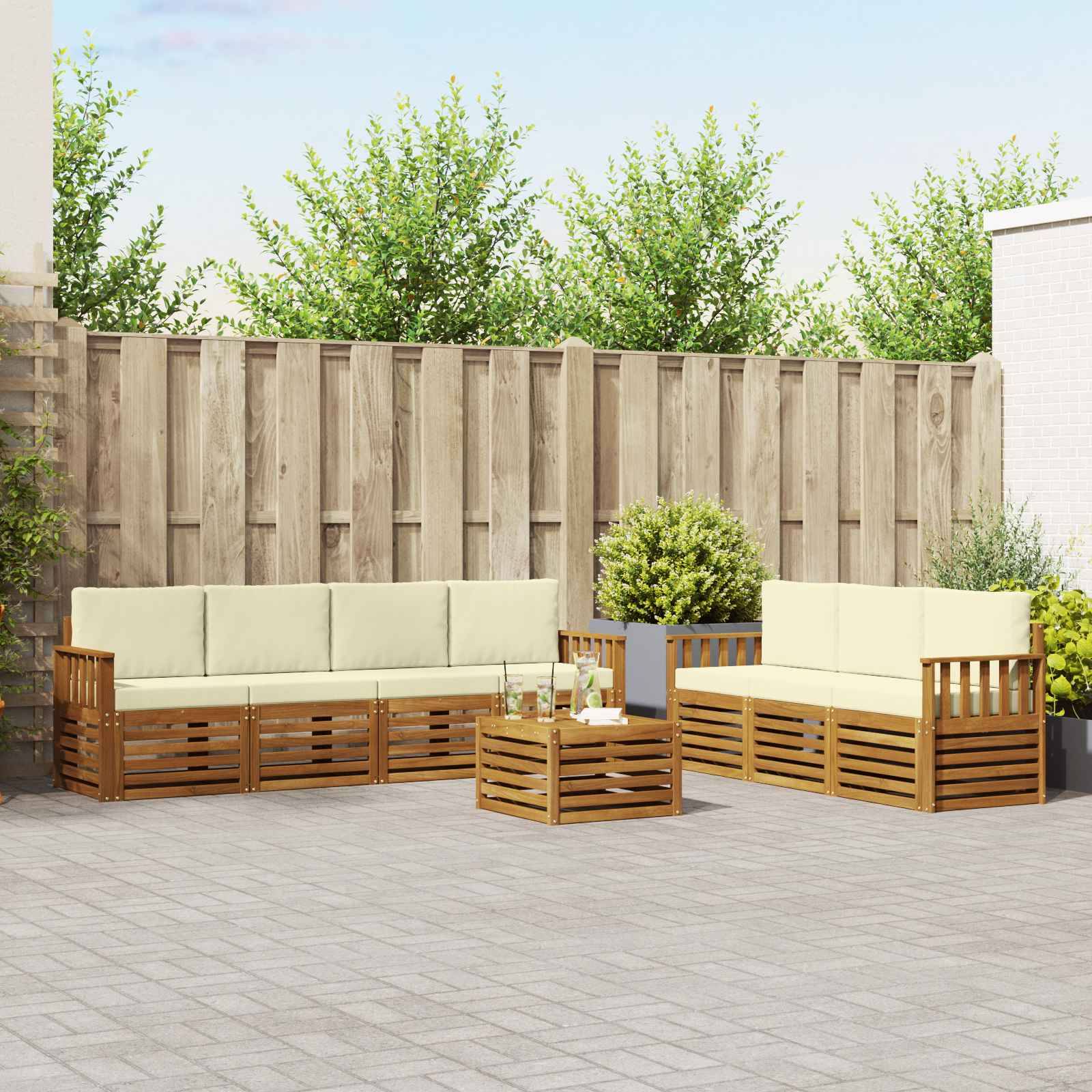 vidaXL Sofagarnituren 8 pcs Natur und Creme Massivholz Akazie