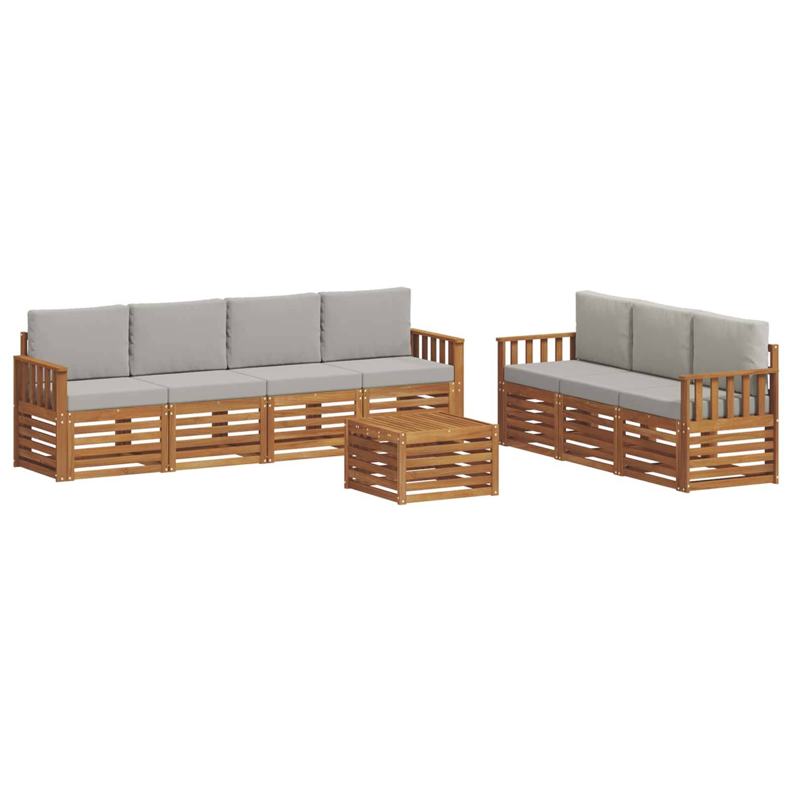 vidaXL Sofagarnituren 8 pcs Natürlich und Hellgrau Massivholz Akazie
