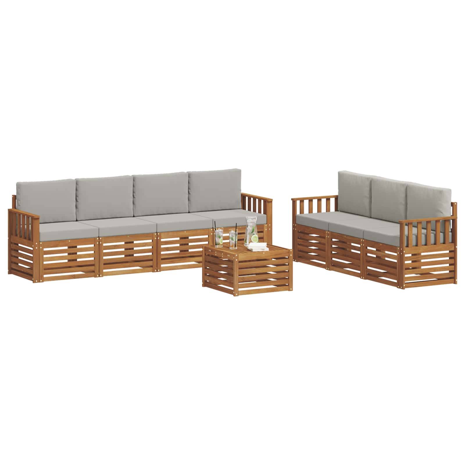 vidaXL Sofagarnituren 8 pcs Natürlich und Hellgrau Massivholz Akazie
