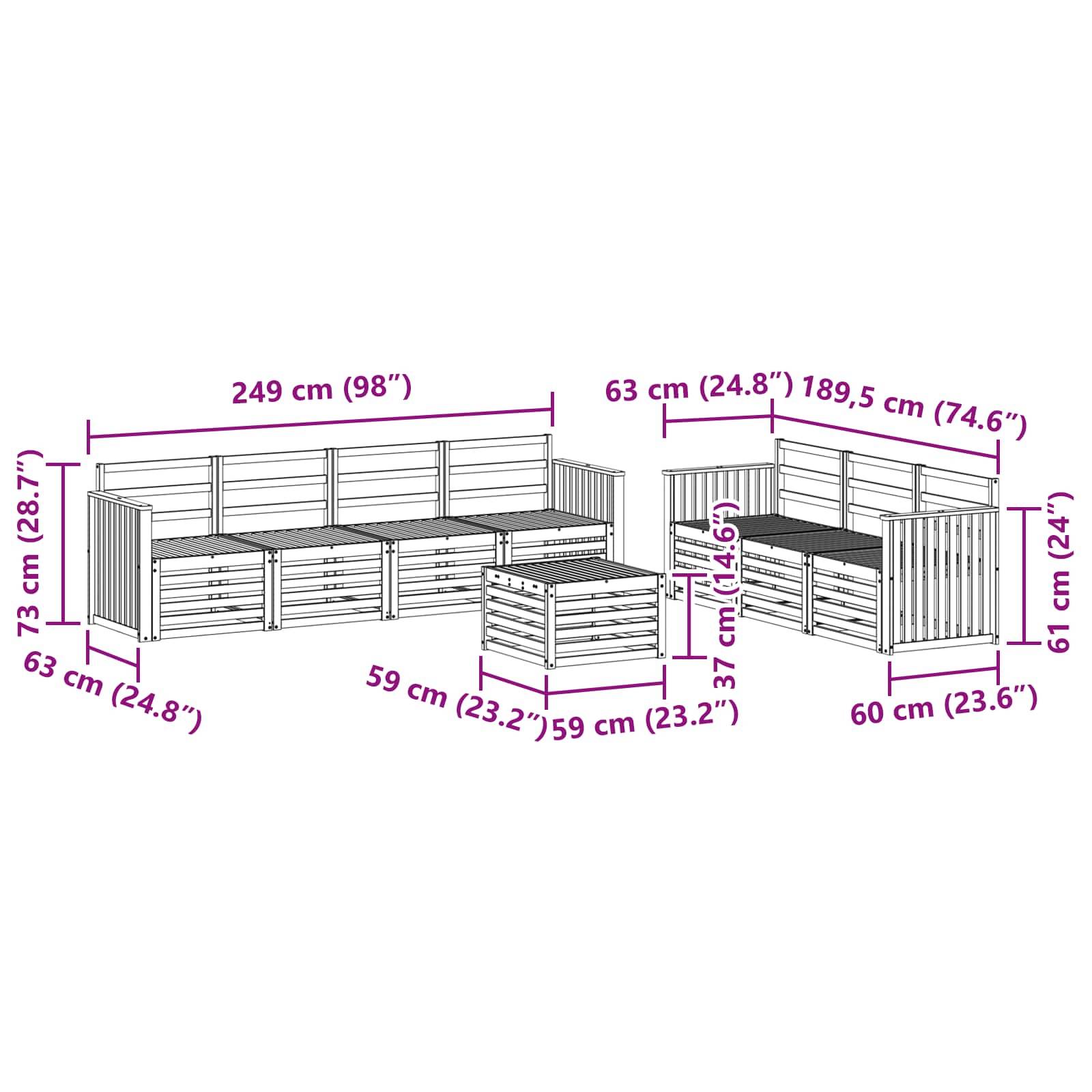 vidaXL Sofagarnituren 8 pcs Natur Massivholz Akazie