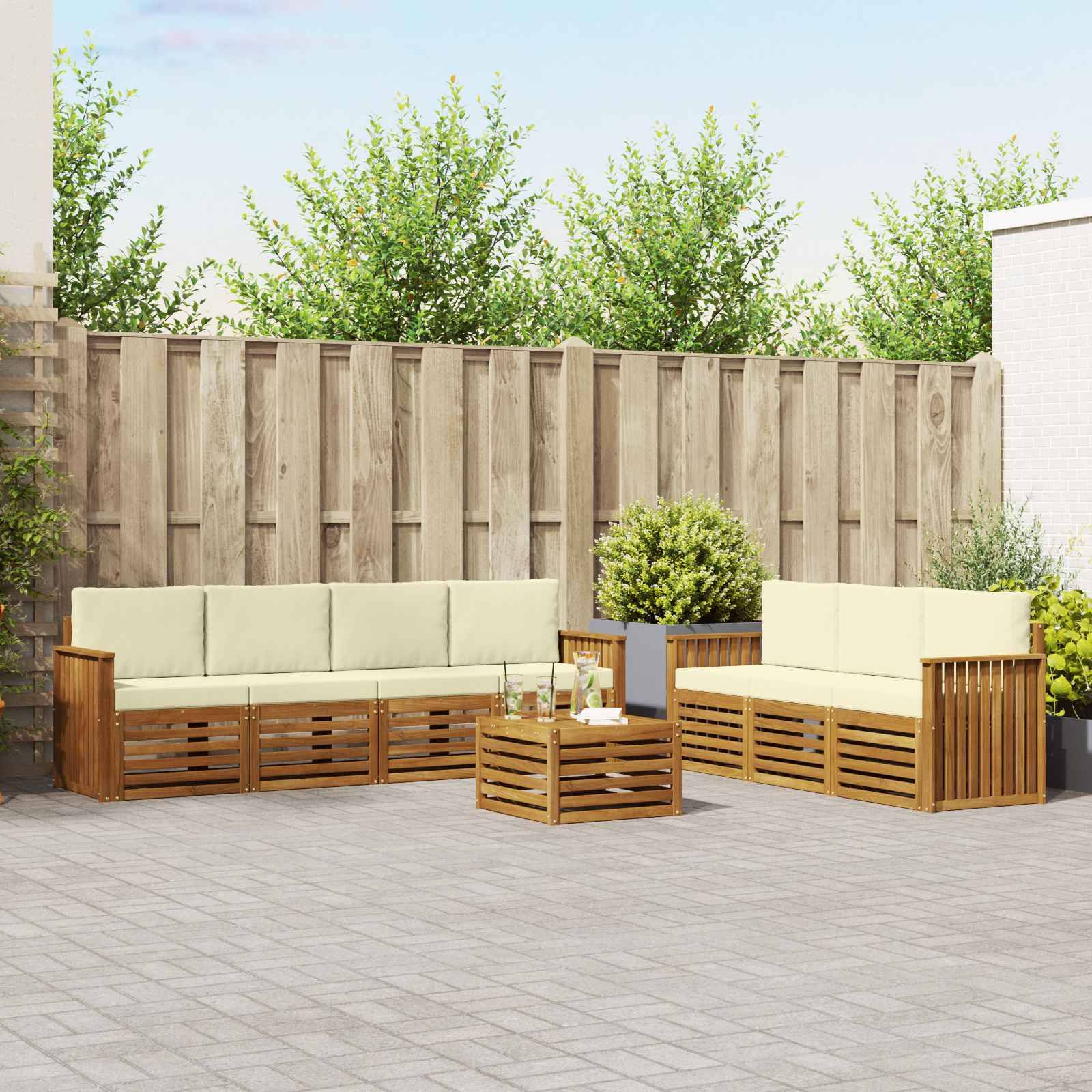vidaXL Sofagarnituren 8 pcs Natur und Creme Massivholz Akazie