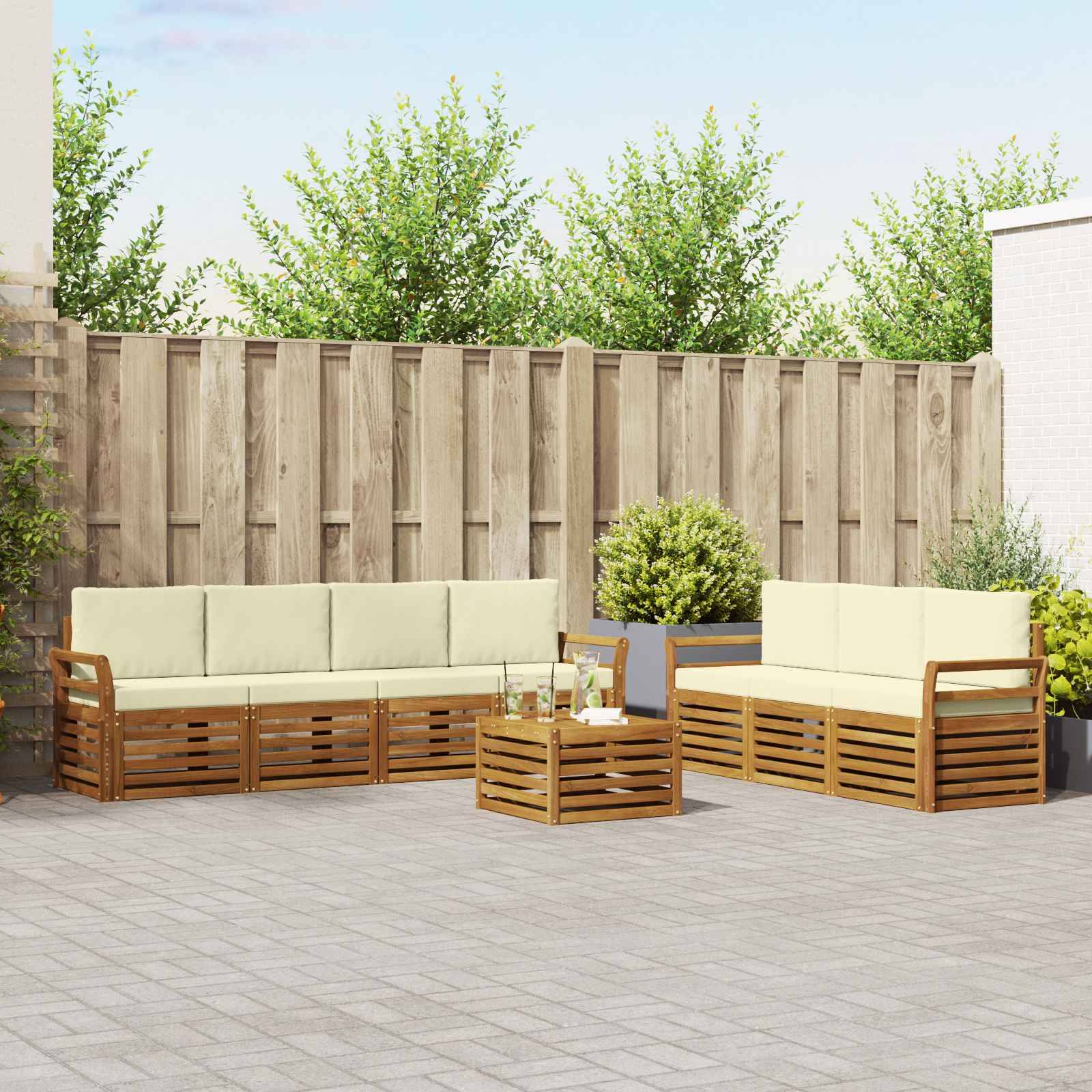 vidaXL Sofagarnituren 8 pcs Natur und Creme Massivholz Akazie