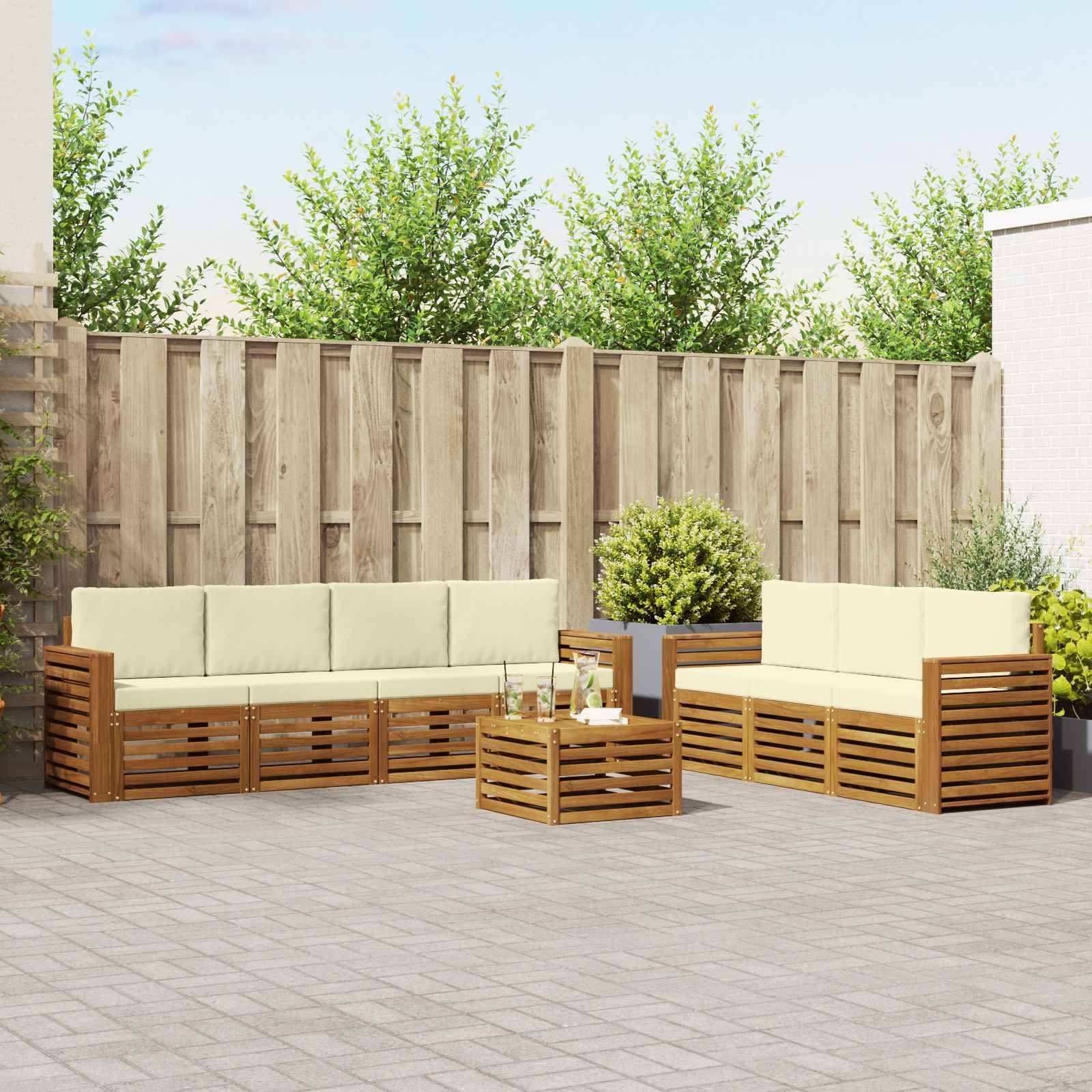 vidaXL Sofagarnituren 8 pcs Natur und Creme Massivholz Akazie