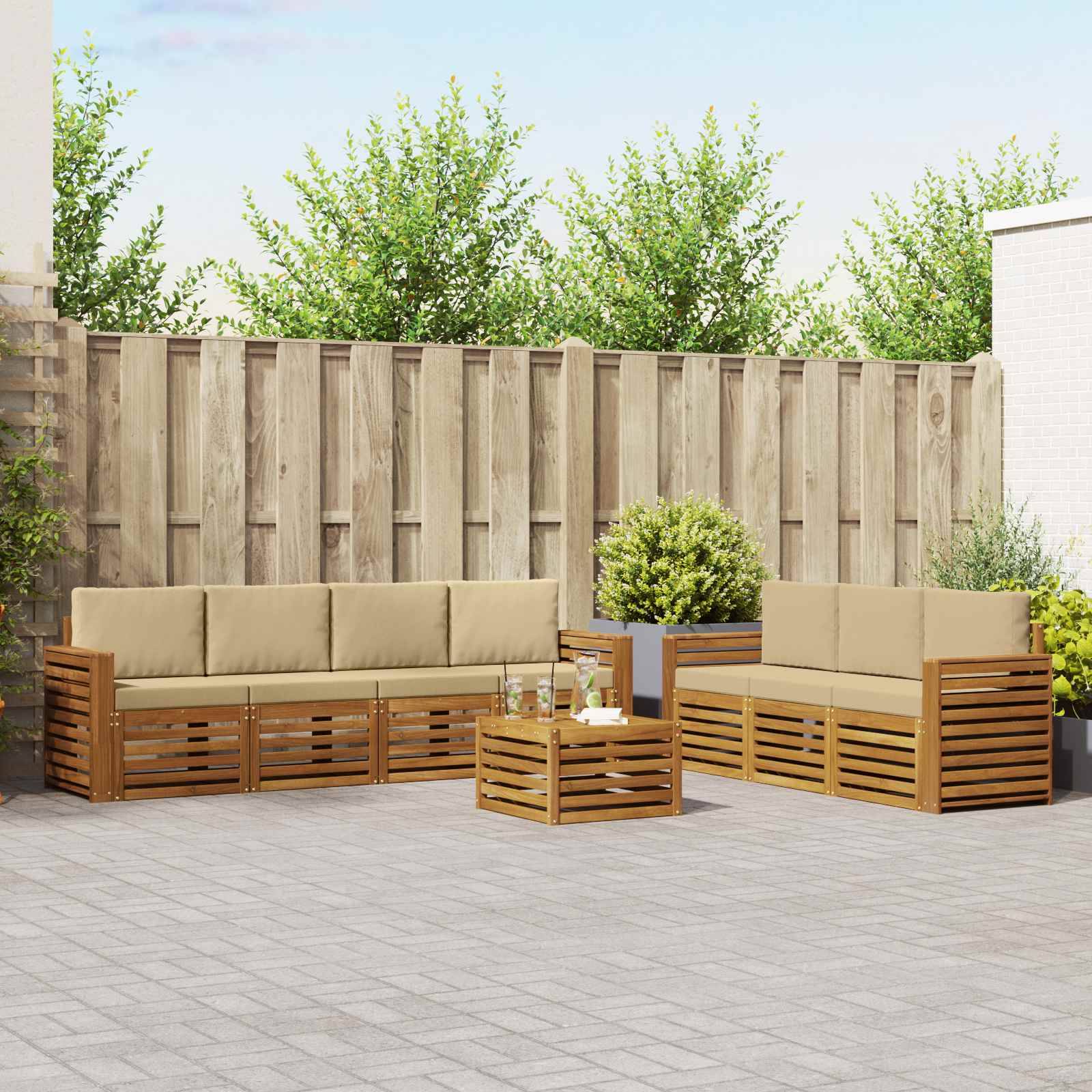 vidaXL Sofagarnituren 8 pcs Natur und Beige Massivholz Akazie