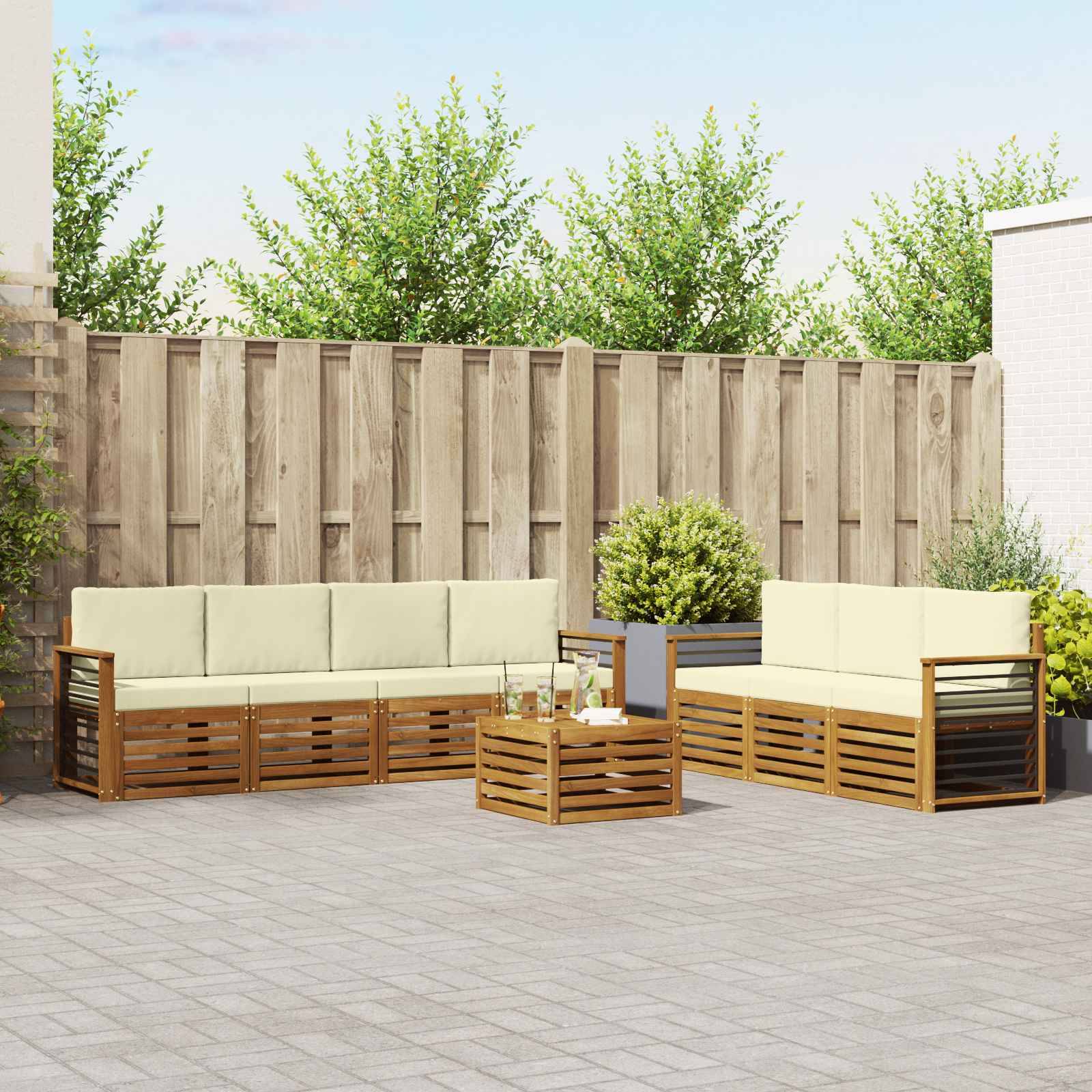 vidaXL Sofagarnituren 8 pcs Natur und Creme Massivholz Akazie