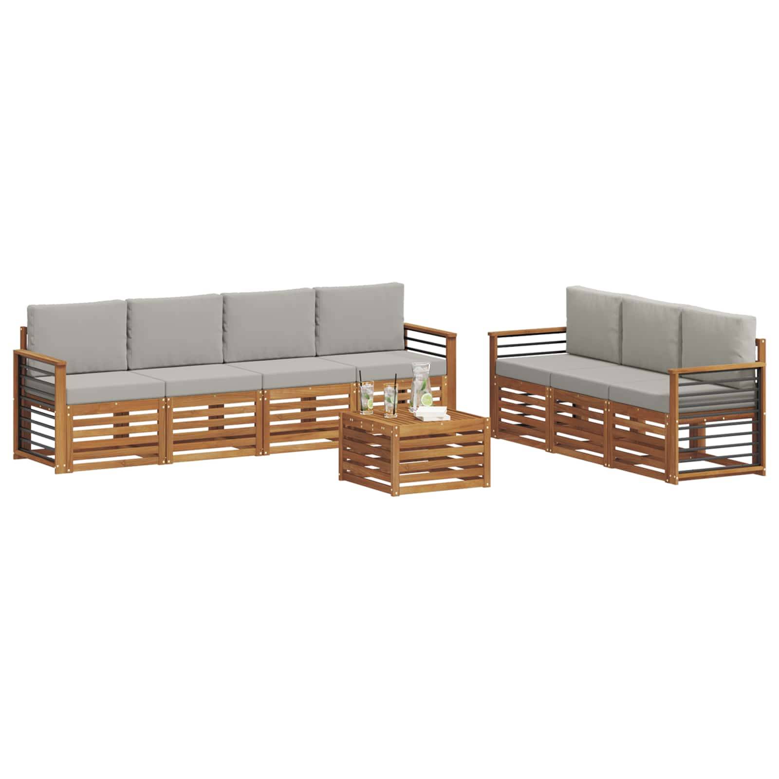 vidaXL Sofagarnituren 8 pcs Natürlich und Hellgrau Massivholz Akazie